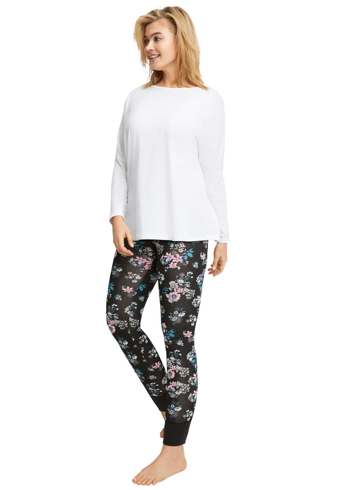 Ellos Women's Plus Size Rib Trim Sleep Leggings - Soft & Comfortable Pajama Pants for Lounge, Yoga & Relaxing at Home