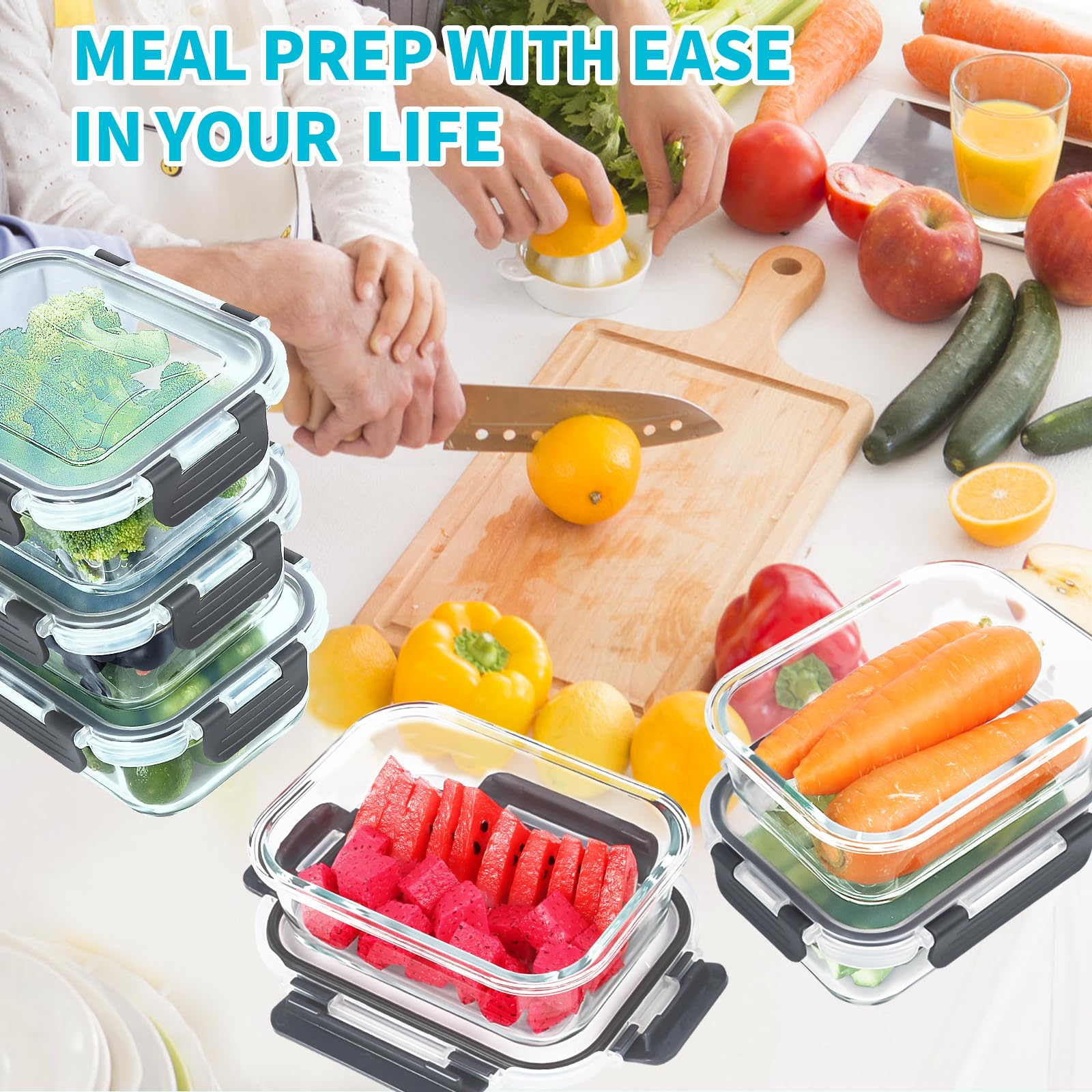 Skroam 10-Pack 22oz Glass Meal Prep Containers with Airtight Lids – BPA-Free Food Storage for Lunch, Pantry & Kitchen Organization – Ideal for Meal Prepping, Leftovers & Bento Boxes