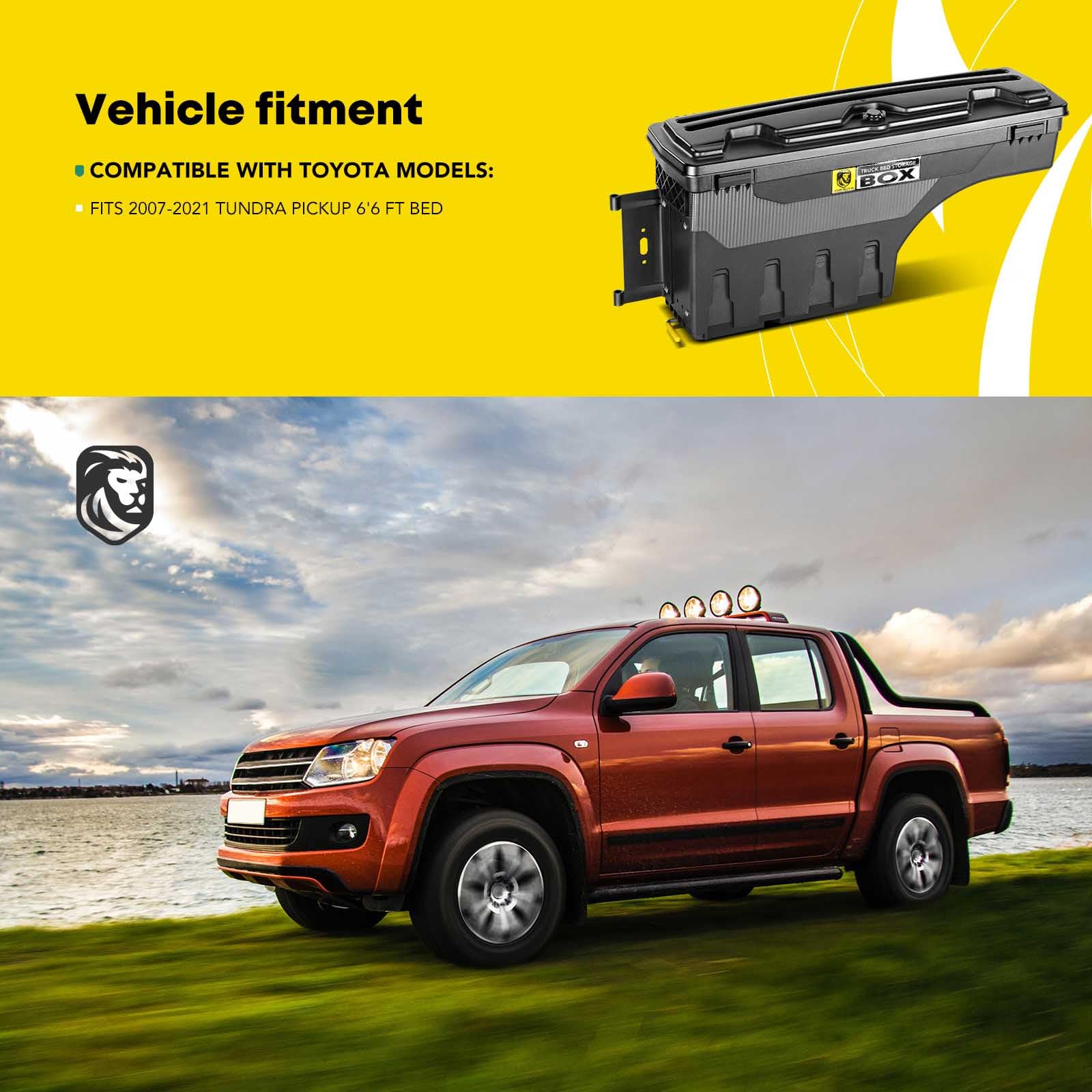 Lockable Truck Bed Tool Box for 2007-2021 Toyota Tundra | 6.6 FT Bed | Driver Side Swing Design | Waterproof Wheel Well Storage | Perfect for Camping, Work & Outdoor Gear Organization