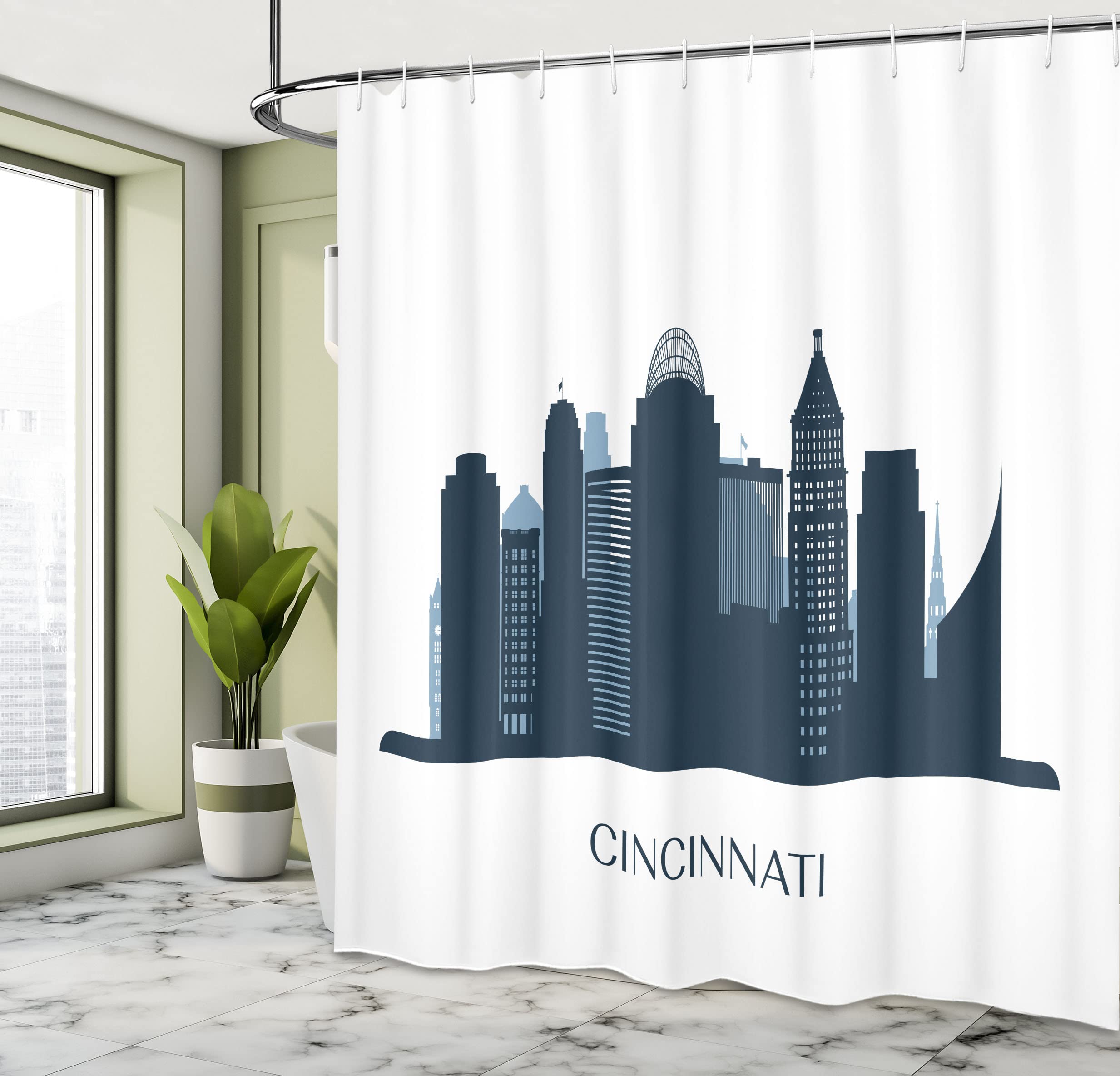Ambesonne Cincinnati Monochrome Silhouette Shower Curtain - Violet Blue Slate Blue Bathroom Decor with Hooks, 69