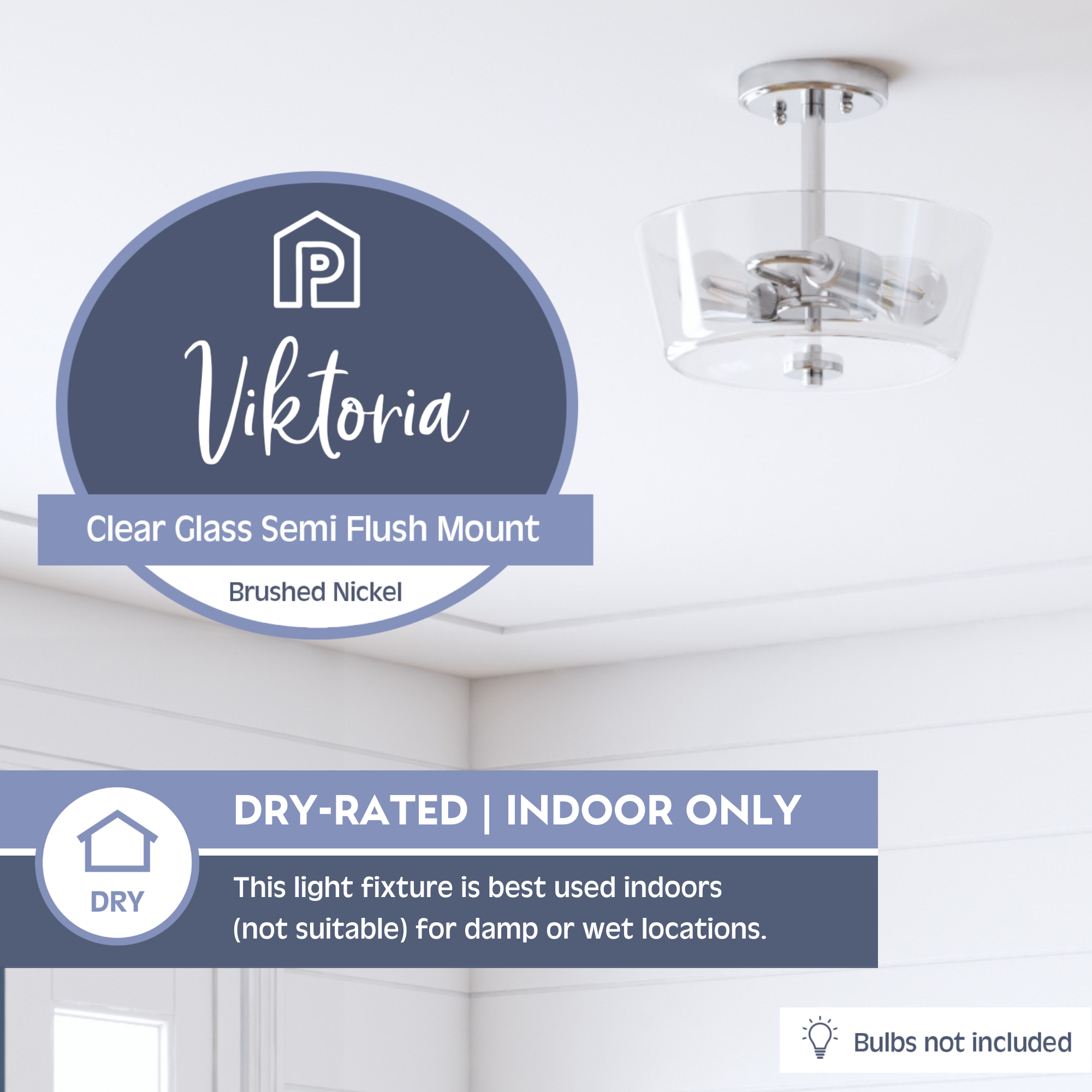 Viktoria Semi Flushmount Ceiling Light Fixture - Brushed Nickel Finish - Modern Lighting for Bedroom, Hallway, or Entryway