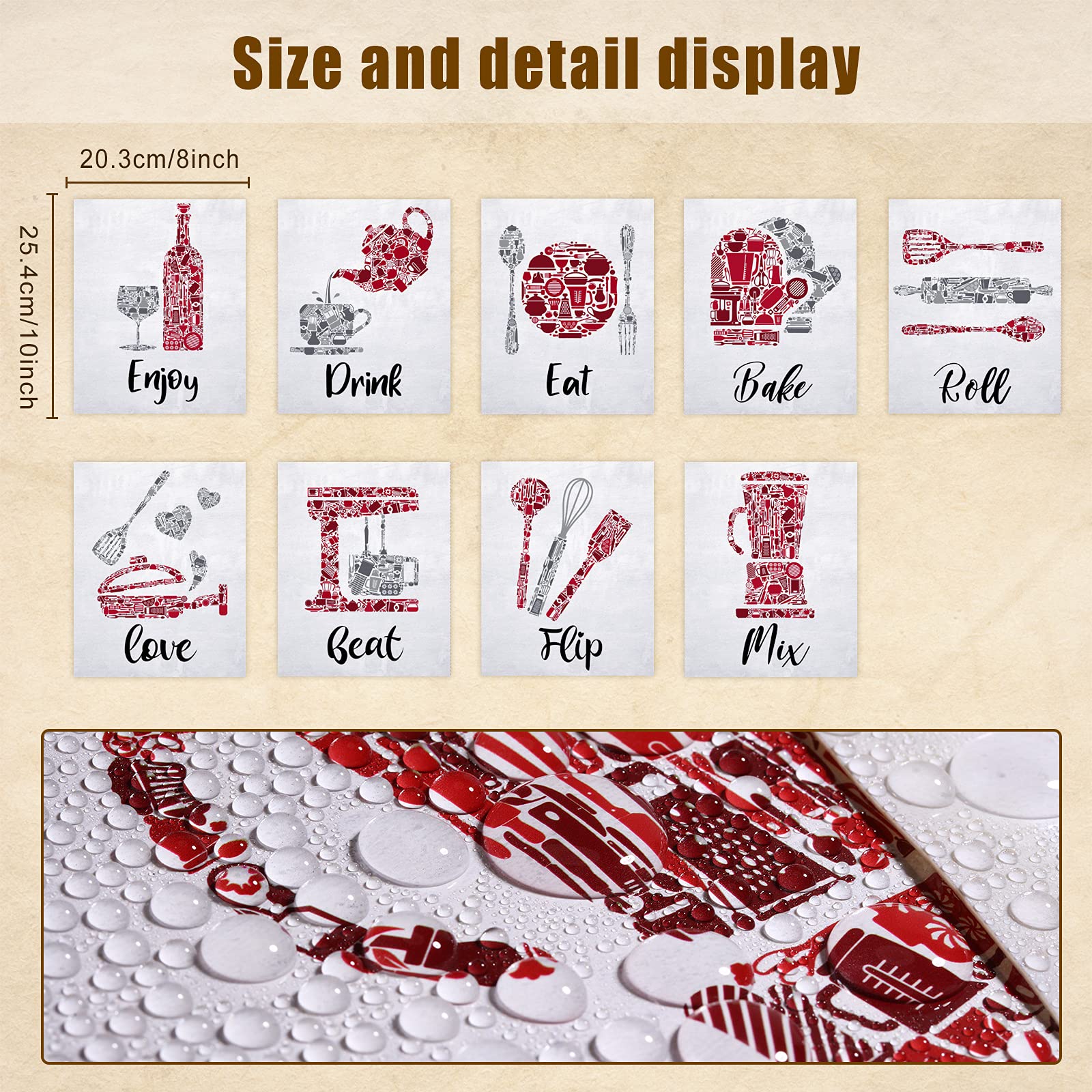 9pcs Kitchen Wall Art - Eat Drink Love Posters for Farmhouse & Restaurant Decor
