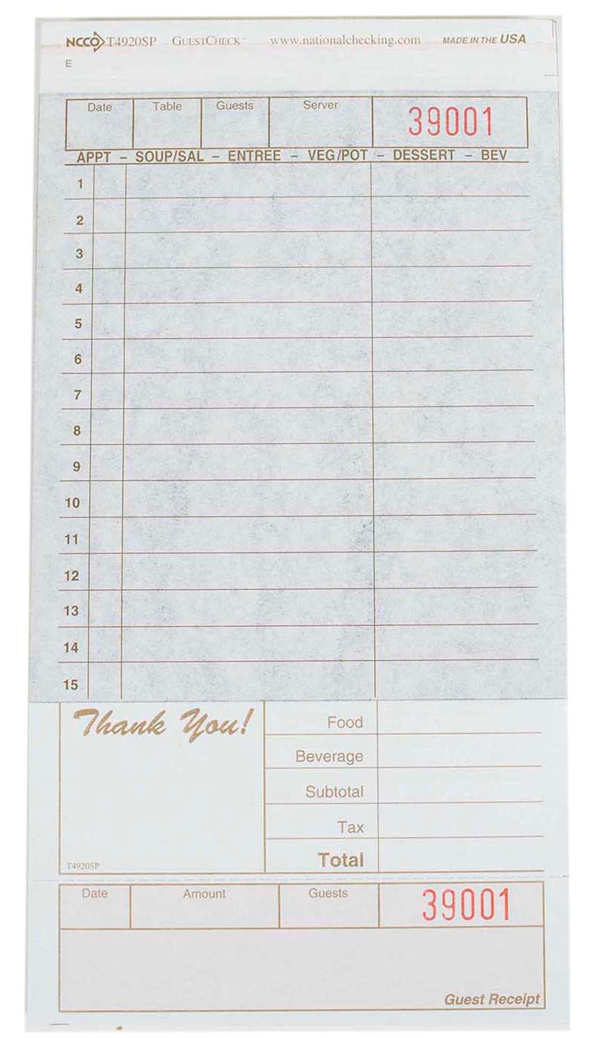 Carbon Copy Guest Check Board - 2-Part Tan, 15 Lines, 4.20 x 8.25 Inches - 2000 per Case - Perfect for Restaurants, Cafes, and Retail Receipts