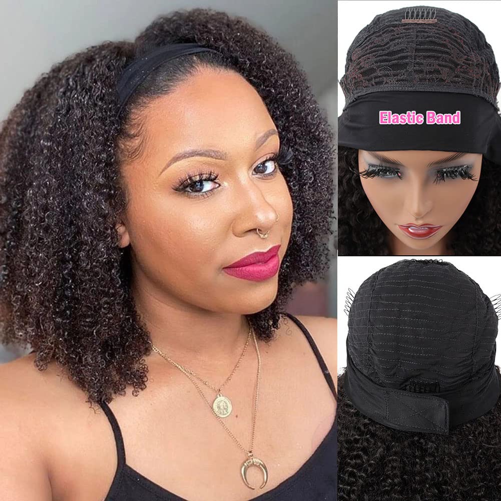 **ISEE 180% Density Afro Kinky Curly Headband Wig - 10A Glueless Human Hair Wigs for Black Women (18 Inch) - Natural Curls for Daily Wear, Parties & Special Events**