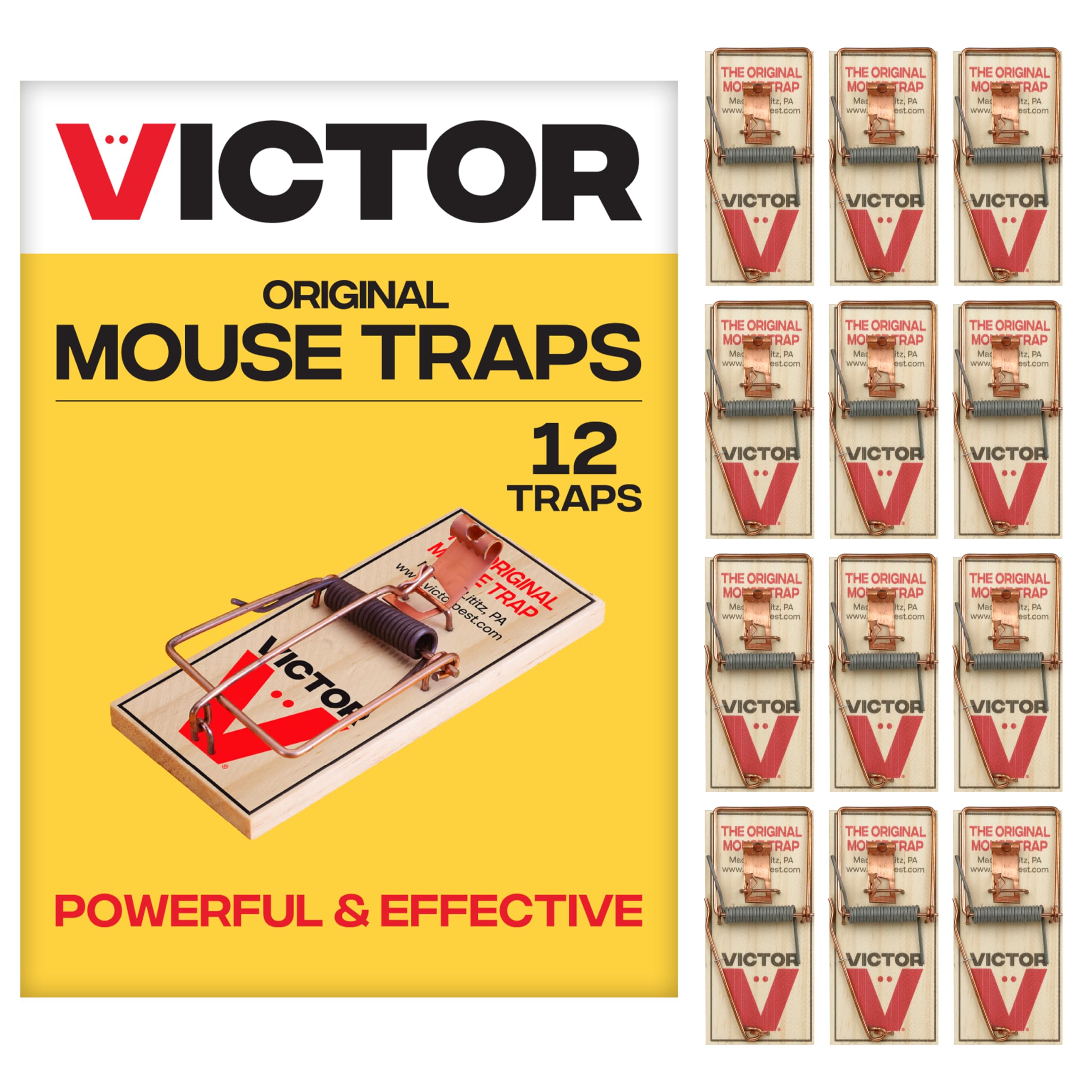 Victor M150-12 Metal Pedal Humane Mouse Trap - 12 Pack, Eco-Friendly FSC Certified Wood, Reusable & Effective Rodent Control for Home, Garage, Basement & Outdoor Use