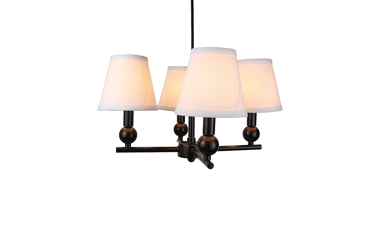 Portable Zio 4-Light Chandelier with Off-White Linen Hardback Shades - Perfect for Dining Room, Bedroom, and Living Room Lighting Decor
