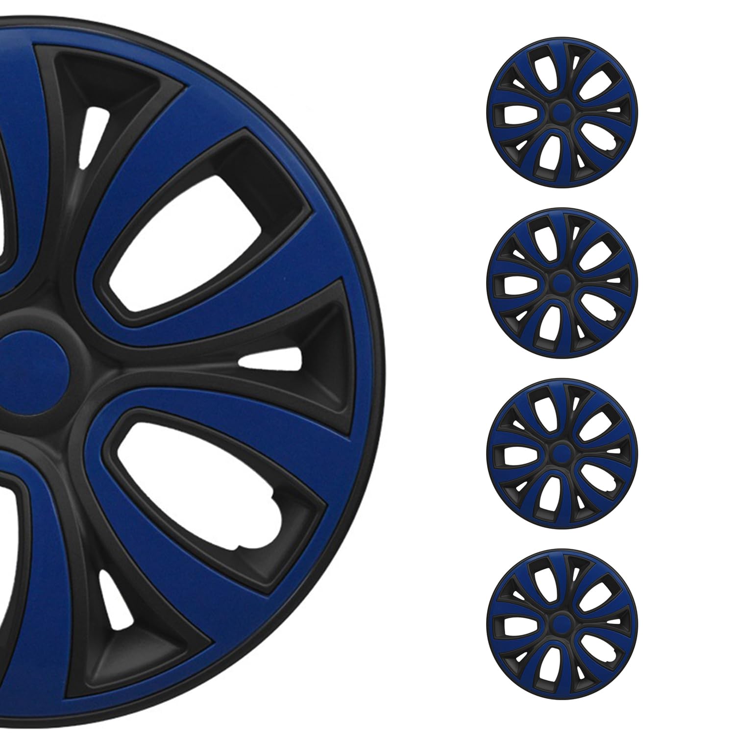 OMAC 15 Inch Matt Black with Dark Blue Hub Caps - Set of 4 Premium Snap-On Wheel Covers | Durable Car Rim Accessories for Replacement & Style Upgrade | Perfect for Sedans, SUVs and Trucks