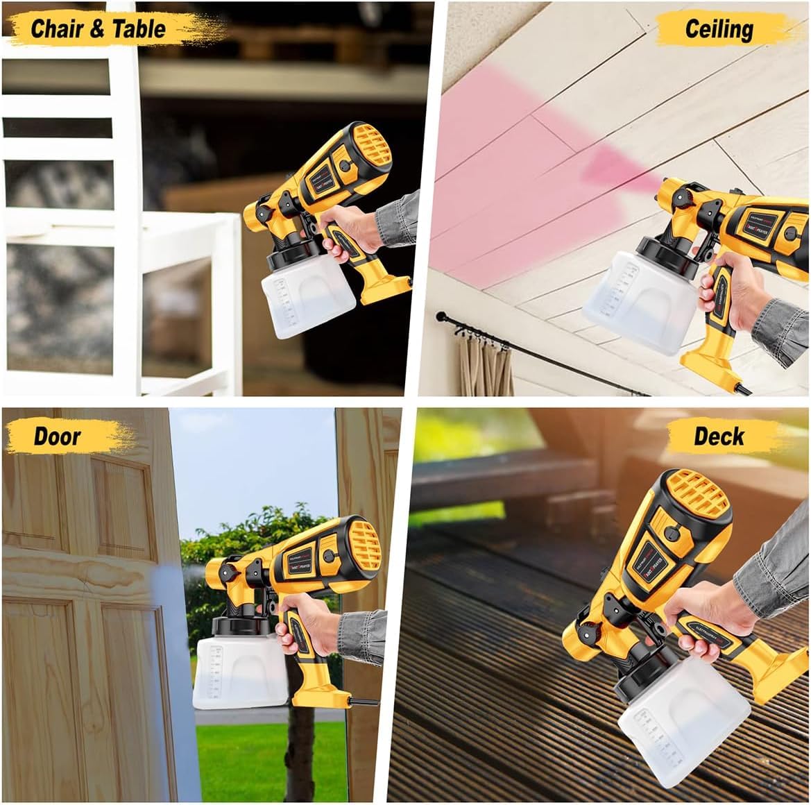 1000W High Power Electric Paint Spray Gun - Easy to Clean Sprayer Tool for Furniture, Cabinets, Fence, Walls, Doors & Garden Chairs (Yellow) | Perfect for DIY Home Projects & Professional Painting Jobs