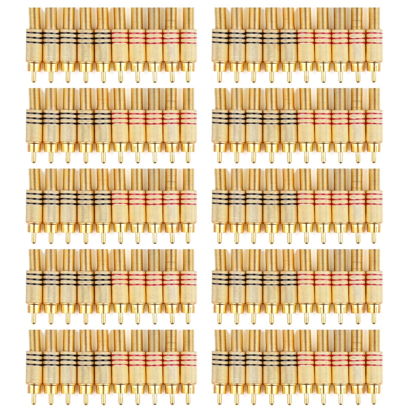 100 Pcs Gold Plated RCA Male Audio Connectors - High-Quality Metal Spring for Enhanced Signal Transmission - Perfect for Home Theater, Car Audio & Professional Sound Systems