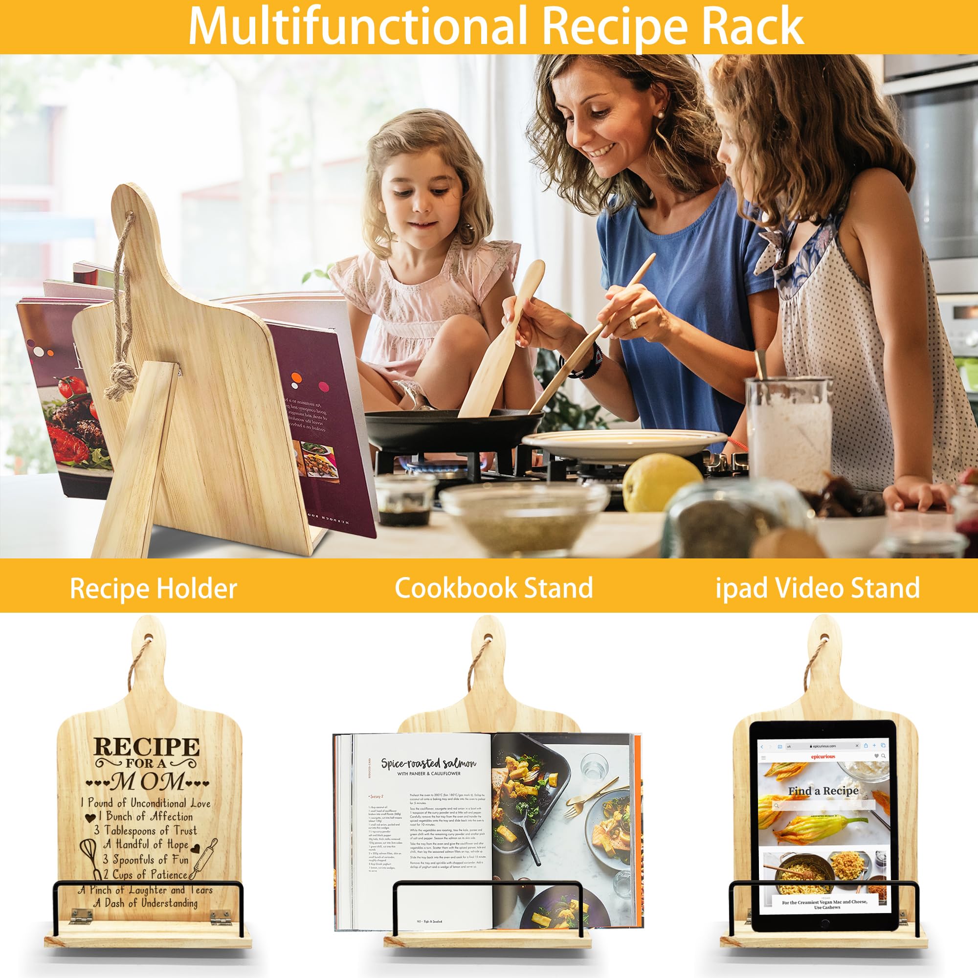 Best Mother's Day Gifts for Mom - Cookbook Stand for Kitchen Counter, Recipe Book Holder - Perfect for Baking, Cooking & Reading in the Kitchen