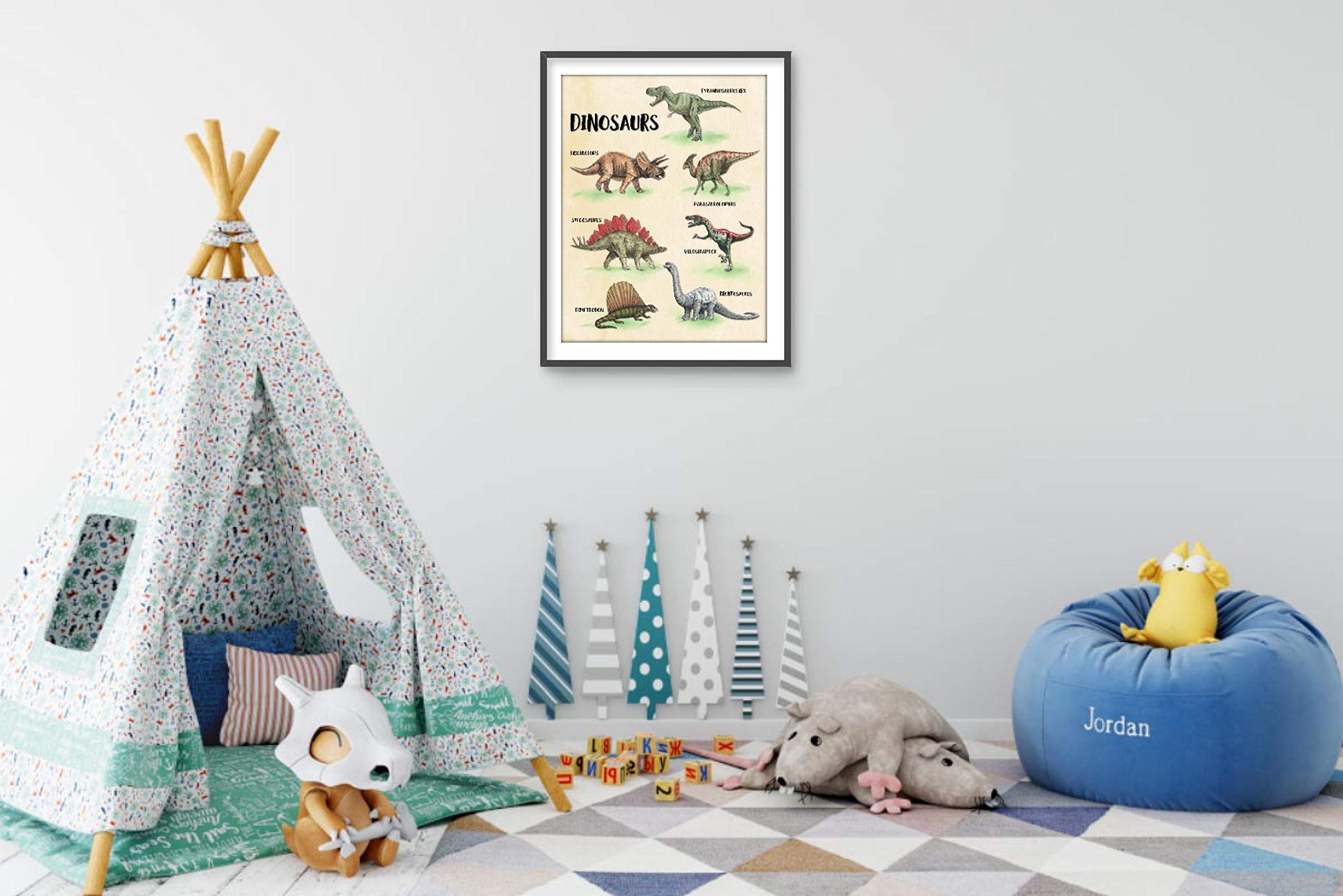 Dinosaur Wall Art Print - 11x14 Inches Unframed Canvas Poster - Kids Room Decor, Nursery, Bedroom & Playroom Wall Decoration