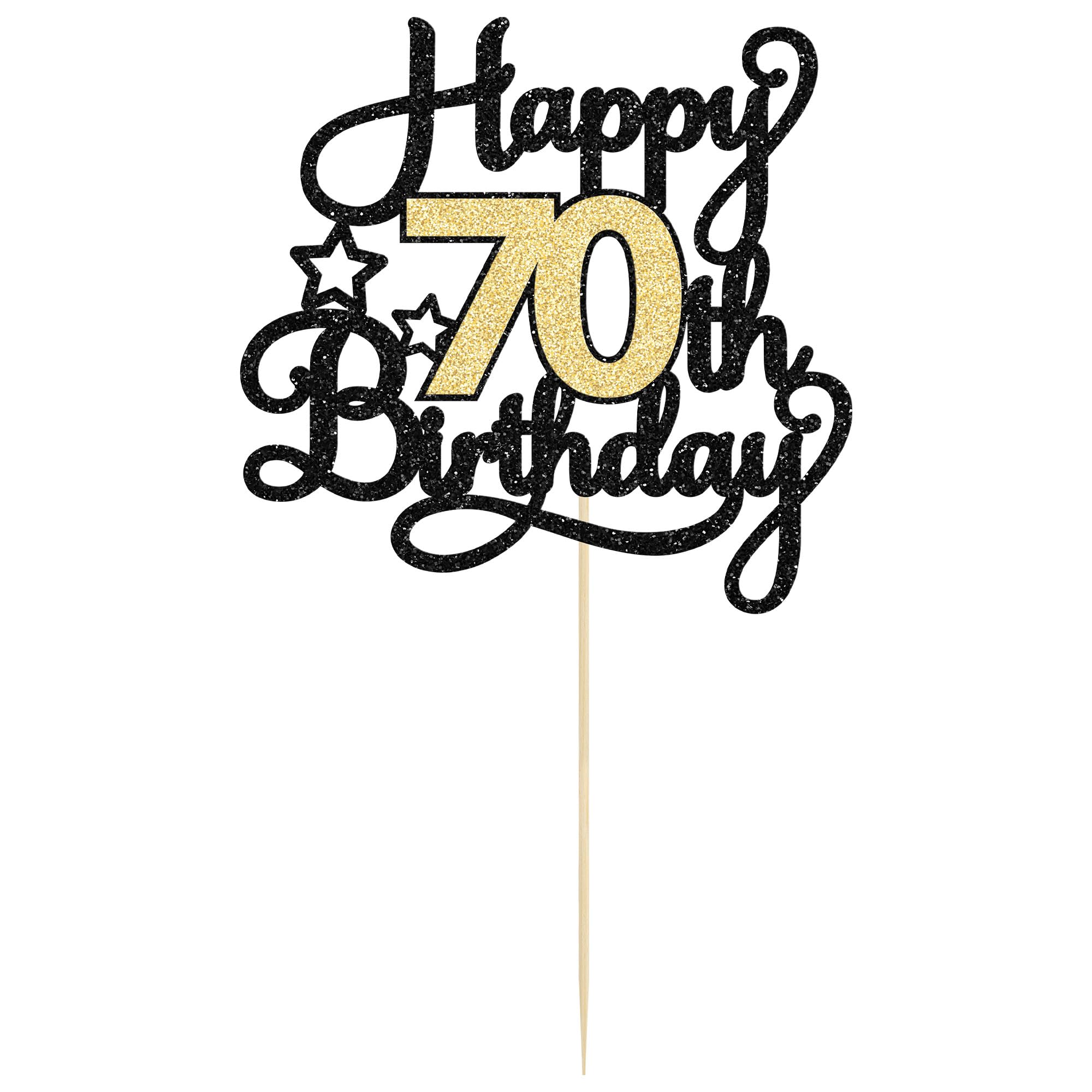 70th Birthday Cake Topper - Glitter 'Cheers to 70 Years' Cake Decoration for Women & Men - Black & Gold Party Supplies for Anniversary Celebrations, Retirement Parties & Milestone Birthday Cakes