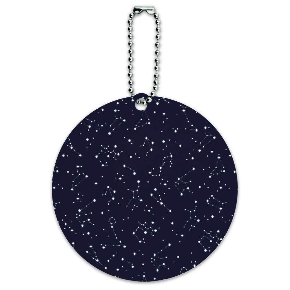 Stars and Zodiac Constellations Pattern Round Luggage Tag - Durable Carry-On ID Tag for Travel Bags - Perfect for Airports, Suitcases & Backpacks