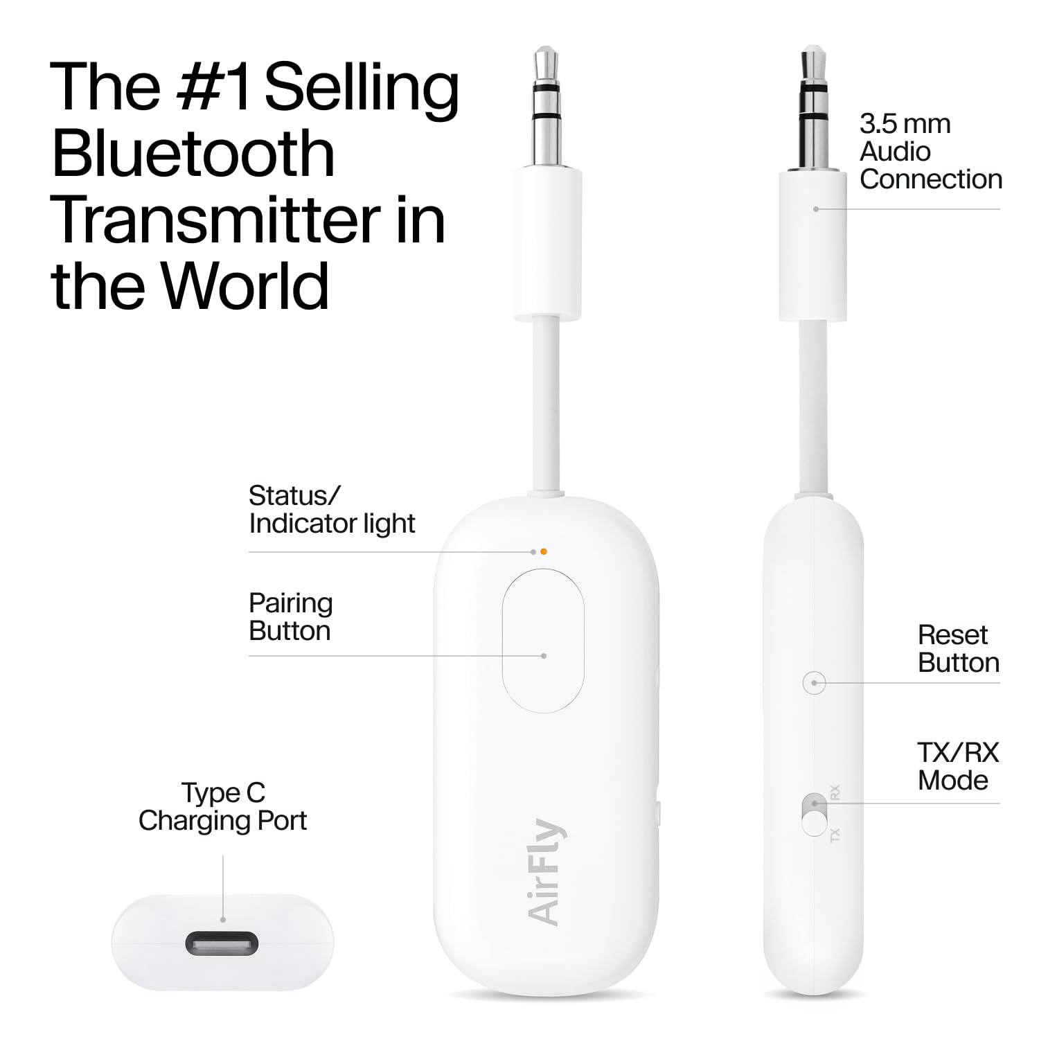 Twelve South AirFly Pro Wireless Audio Transmitter & Receiver - Bluetooth Adapter for AirPods & Wireless Headphones (2 Devices Simultaneously) - Works with Airplanes, Gym, Car, Home & Travel Accessories