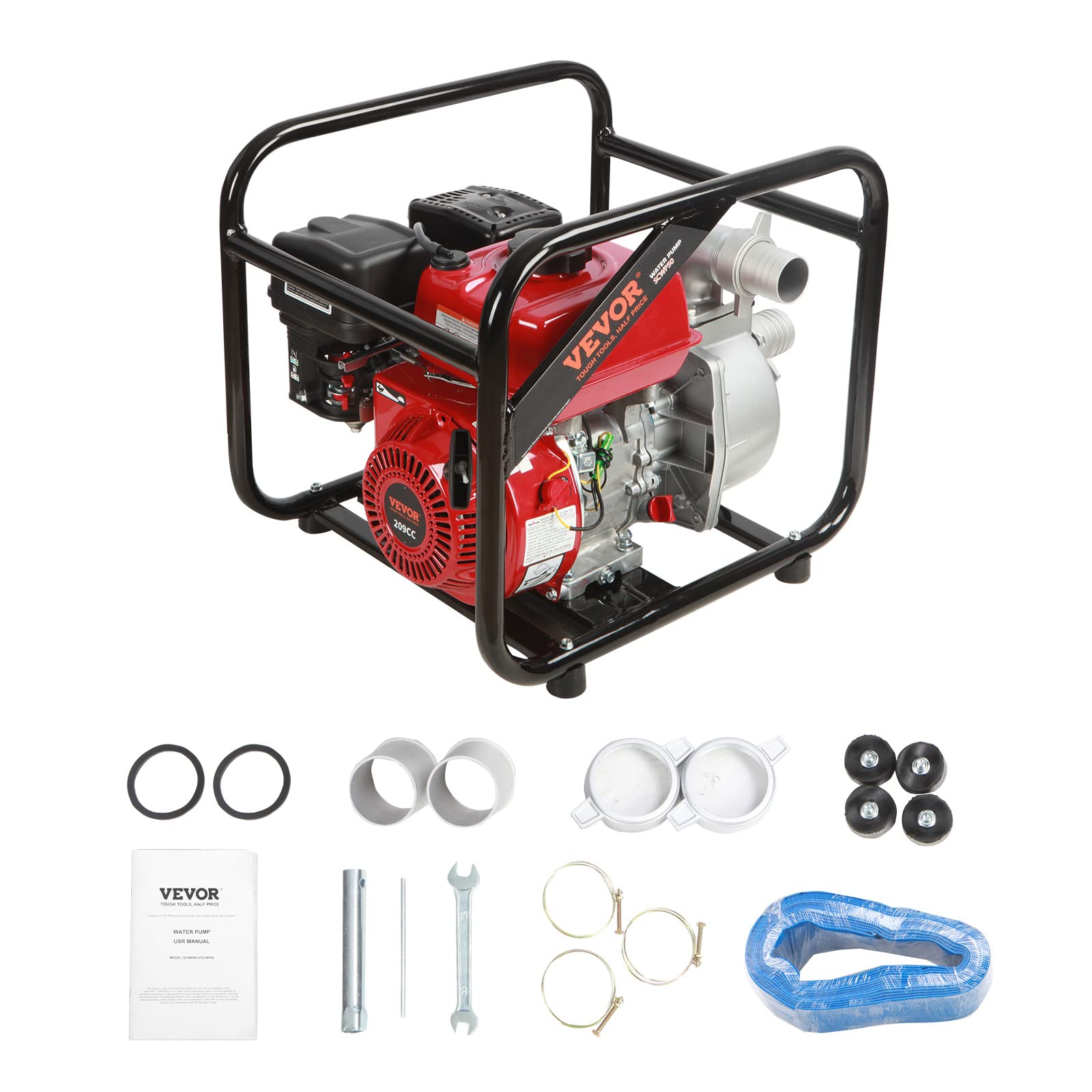 VEVOR 7HP 4-Stroke Gasoline Water Pump 2-Inch 142 GPM High Pressure Portable Pump with 25ft Hose | 148ft Lift & 22ft Suction | EPA Certified for Irrigation, Pool Drainage, Flood Control & Water Transfer