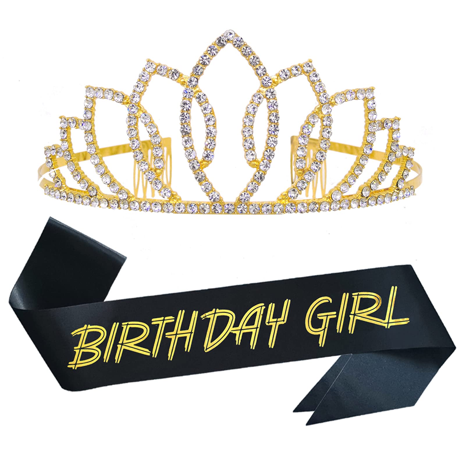 Elegant Black Birthday Girl Sash & Gold Tiara Crown Set - Women's Birthday Party Supplies for Sister, Friend | Perfect for Birthday Celebrations, Bachelorette Parties & Special Occasions