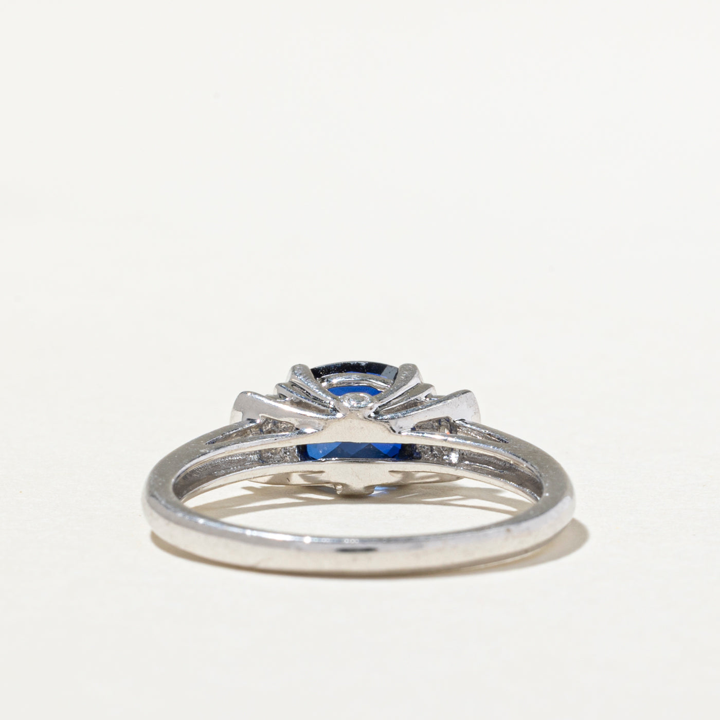 Sterling Silver Synthetic Sapphire & Natural Diamond Ring - 1.00ct Sapphire with 0.01ctw Diamonds | Size 7.5 | Elegant Engagement, Wedding & Anniversary Jewelry Gift for Women