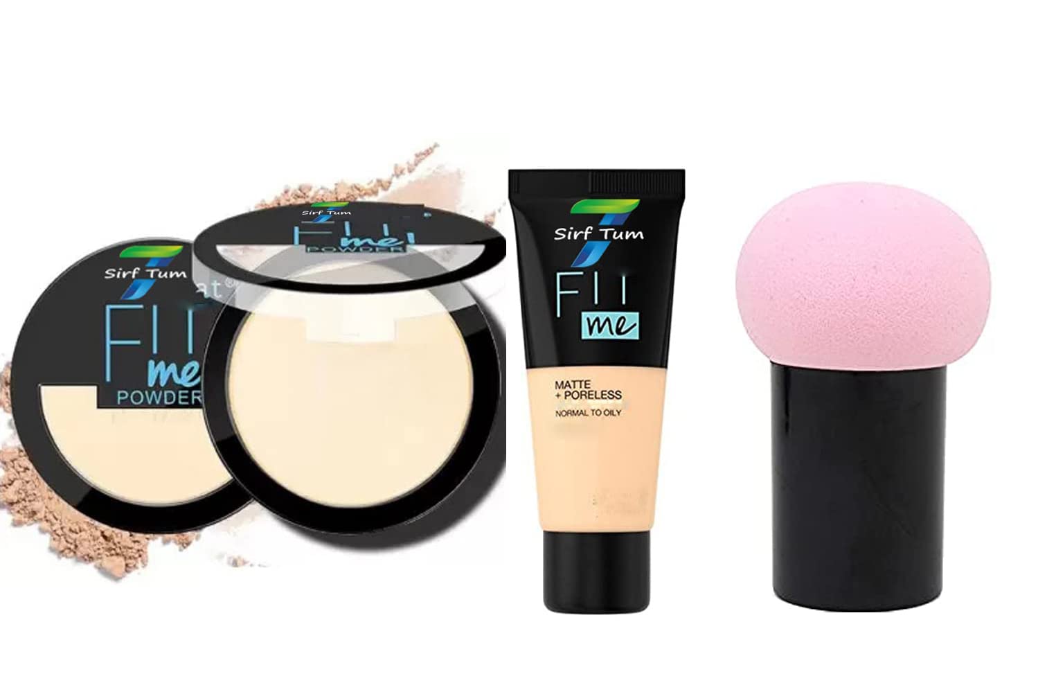 FiiME Matte Pore-less Oil Control Compact Powder & Liquid Foundation Set - All Day Matte Finish, Oil-Free Makeup for Flawless Skin - Includes Mushroom Makeup Sponge - Perfect for Daily Wear, Oily Skin Control, and Long-Lasting Coverage
