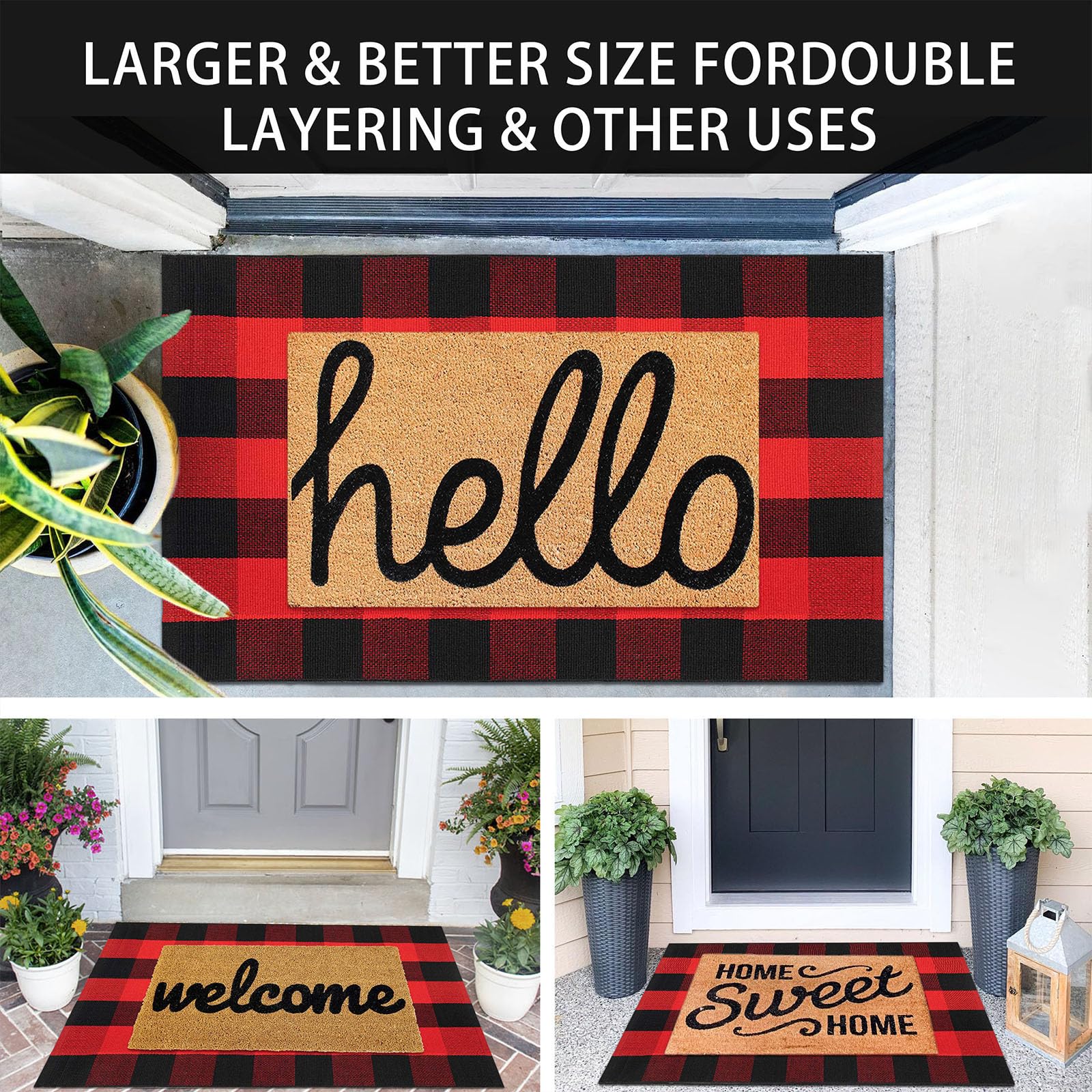 KOZYFLY Buffalo Plaid Rug 27.5x43 Inches - Red and Black Checkered Washable Cotton Rug for Christmas, Halloween & Fall Decor - Non-Slip Woven Door Mat for Front Porch, Entryway & Outdoor Use