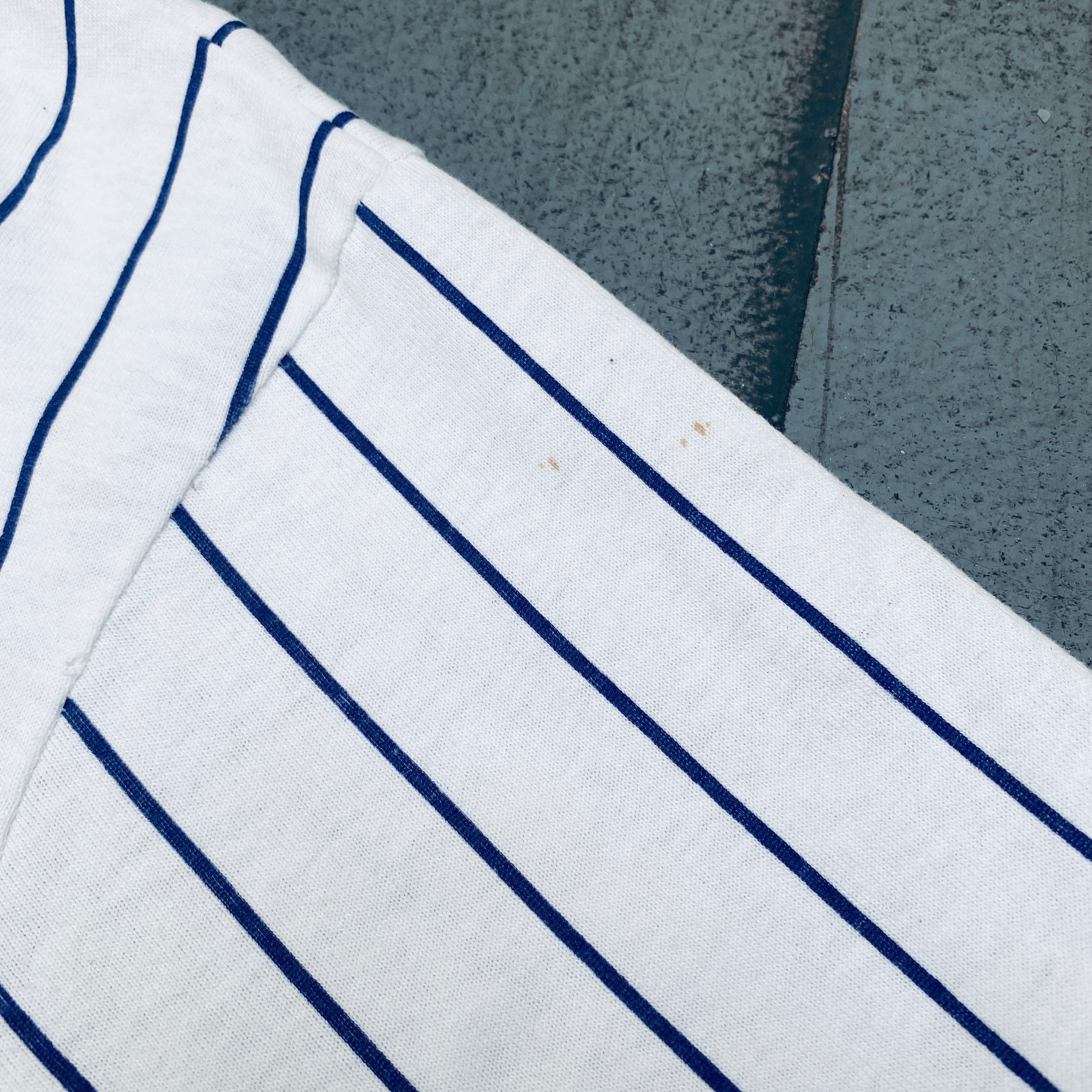 1998 Tampa Bay Devil Rays Inaugural Season Majestic Pinstripe Baseball T-Shirt (Large) - Vintage MLB Fan Apparel for Baseball Games & Retro Sports Collections