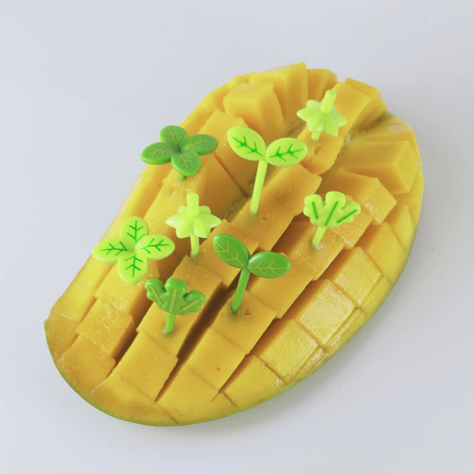 8-Piece Green Plant-Shaped Plastic Fruit Forks - Food Picks for Desserts, Appetizers & Party Snacks - Eco-Friendly Toothpicks for Fruit, Cheese & Charcuterie Boards
