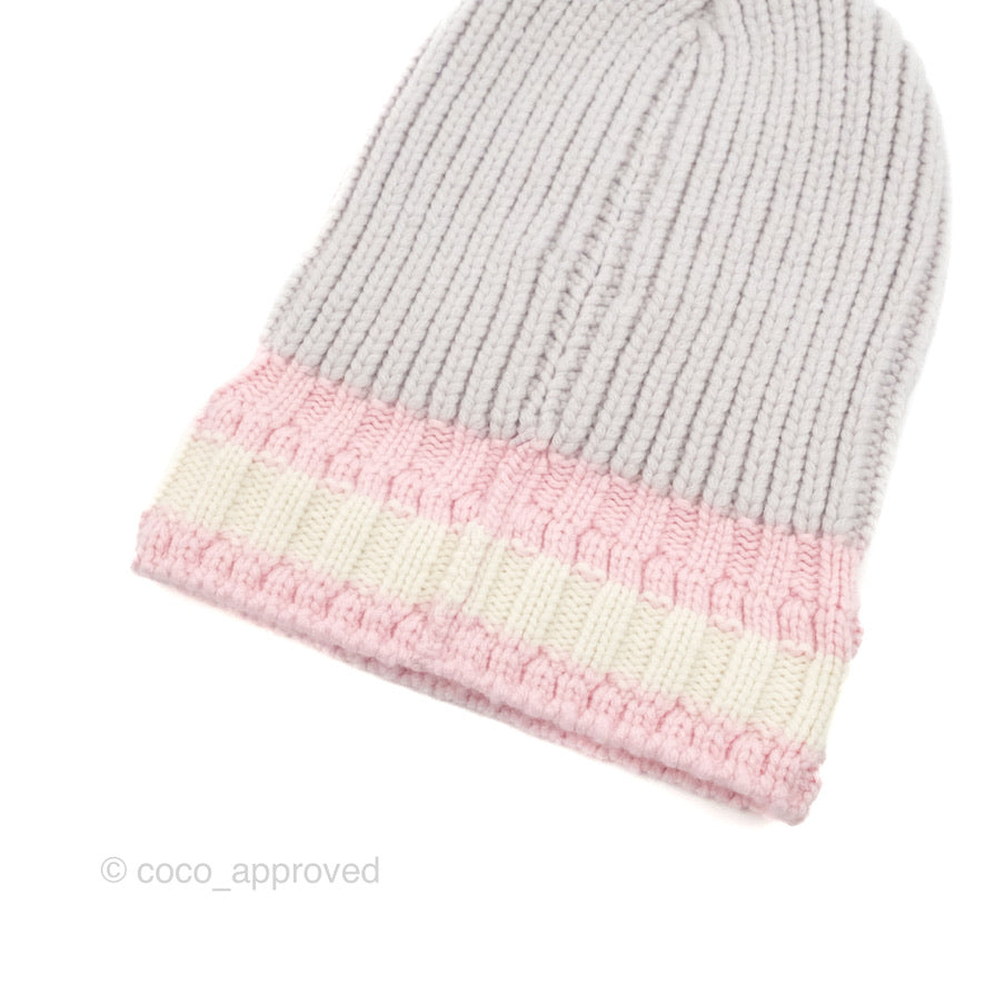 Chanel Cashmere CC Logo Beanie Hat for Women - Light Grey, Light Pink, White - Winter Warm Knit Hat for Fashion & Outdoor Activities