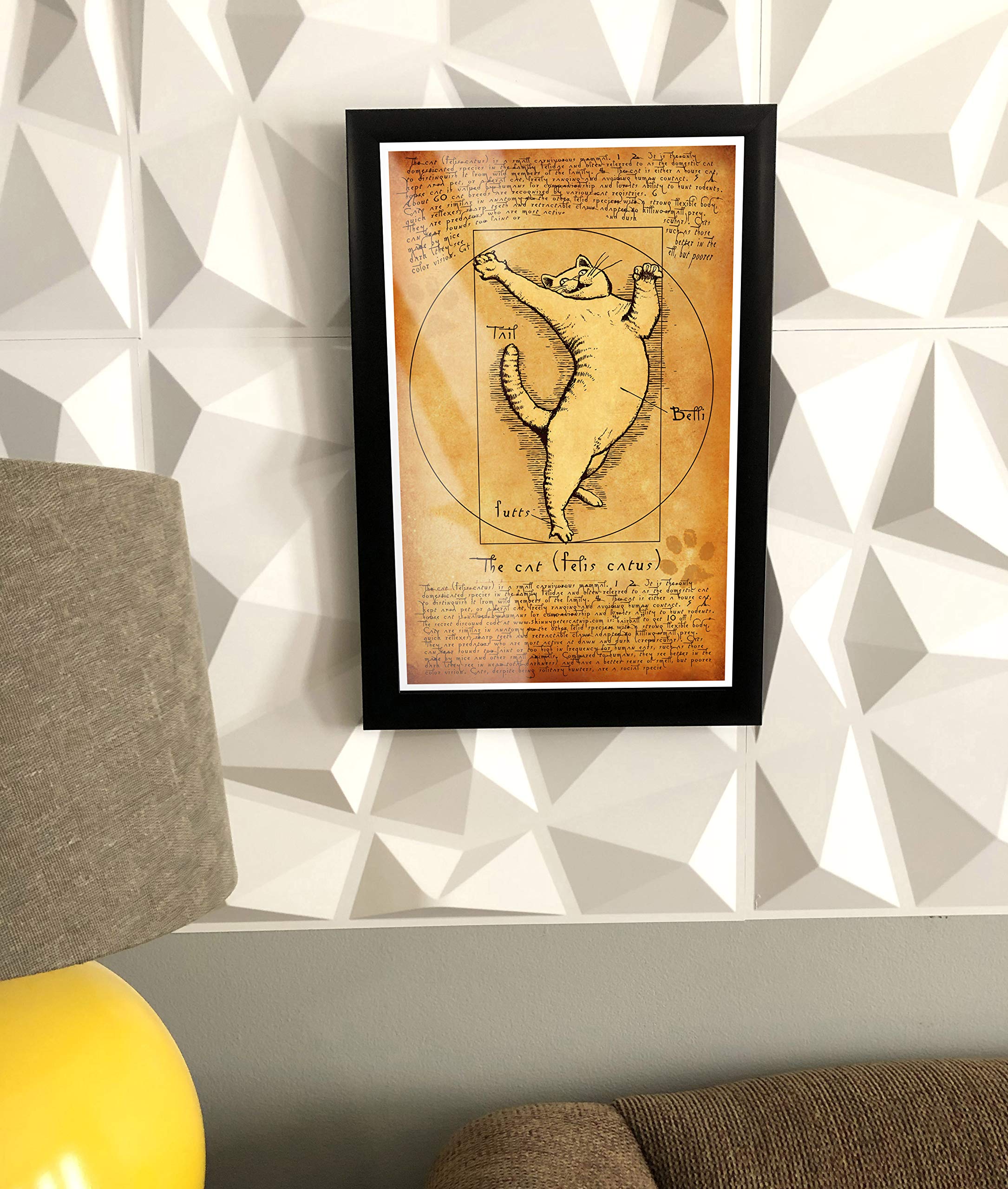 Da Vinci Cat Framed Poster - Vintage Art Print for Cat Lovers, Home & Office Wall Decor - Perfect for Living Room, Bedroom or Gift Idea
