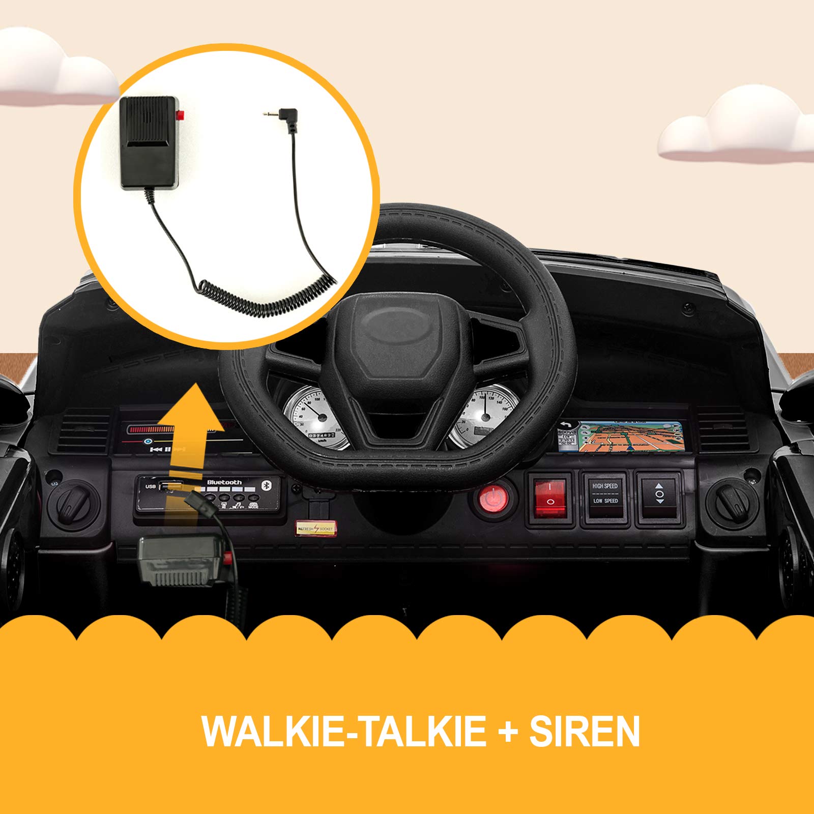 12V Kids Police Ride On Car SUV - Battery Powered Electric Toy Car with 2.4G Remote Control, LED Siren & Flashing Lights, Music, Horn, Intercom, Bumper Guard, Openable Doors, AUX & USB Port - Perfect for Outdoor Play, Birthday Gifts & Pretend Police Adventures (Black)