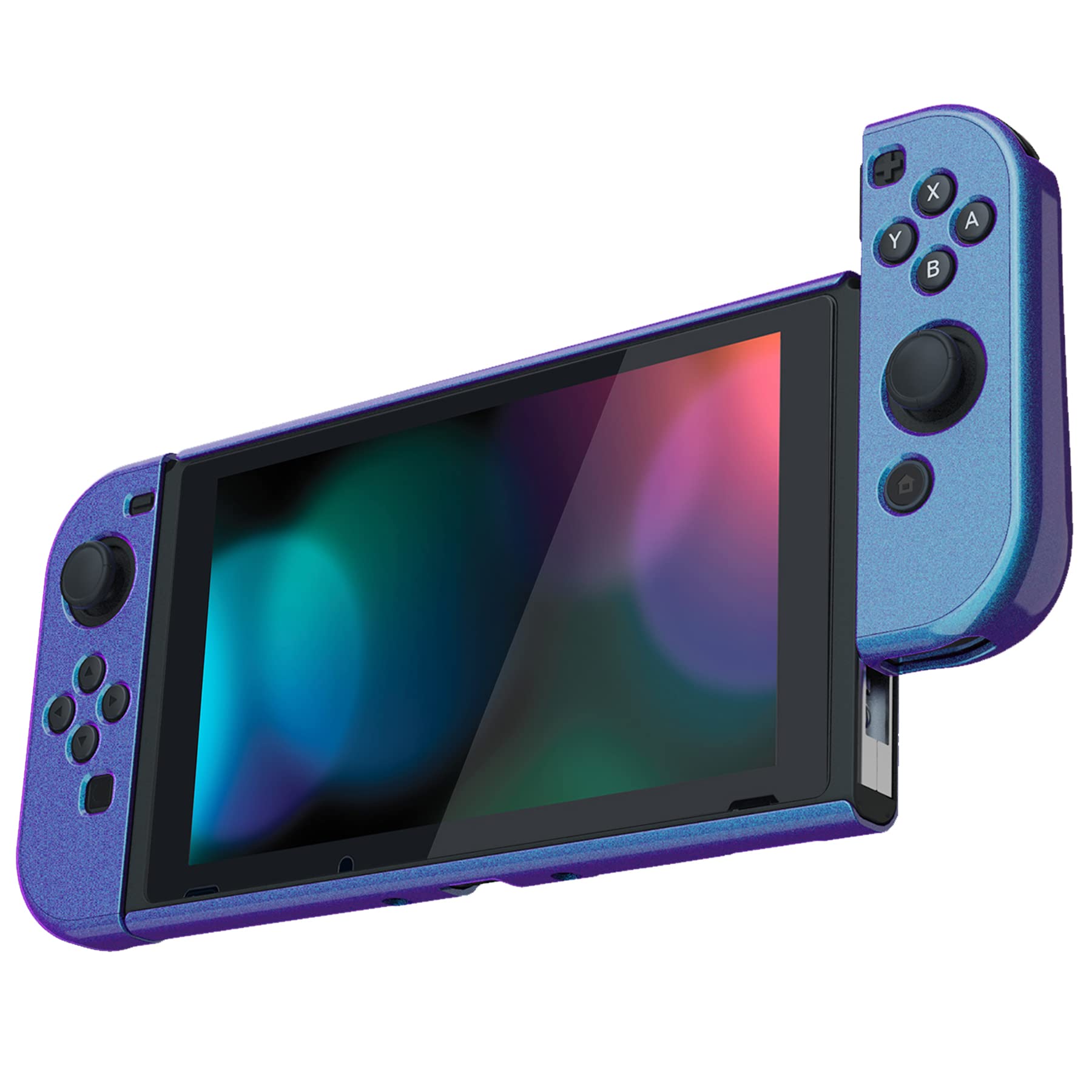 PlayVital Ergonomic Grip Case for Nintendo Switch - Upgraded Shock-Absorbent Protective Hard Cover with Anti-Scratch & Dockable Design - Durable Gaming Accessories in Chameleon Purple Blue - Perfect for Handheld & TV Mode Gaming
