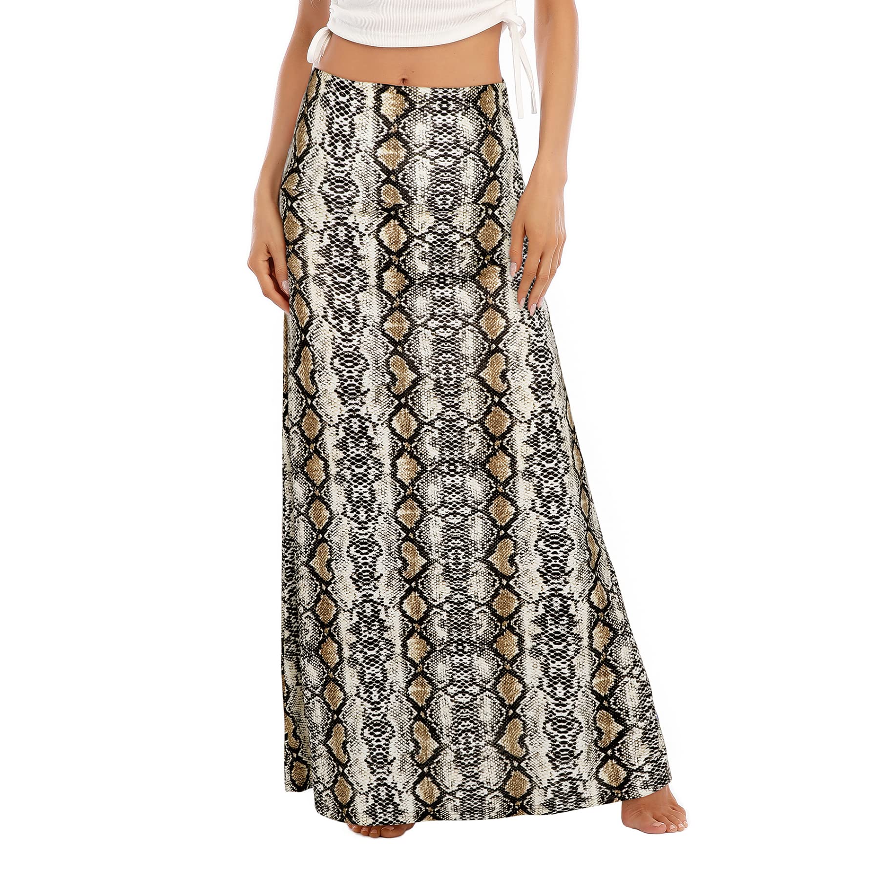 Zando Women's High Waisted Maxi Skirt - Trendy Floral Print Stretchy Flared Long Skirt for Casual Wear, Workout & Office | Perfect for Summer Outfits, Beach Vacations and Date Nights
