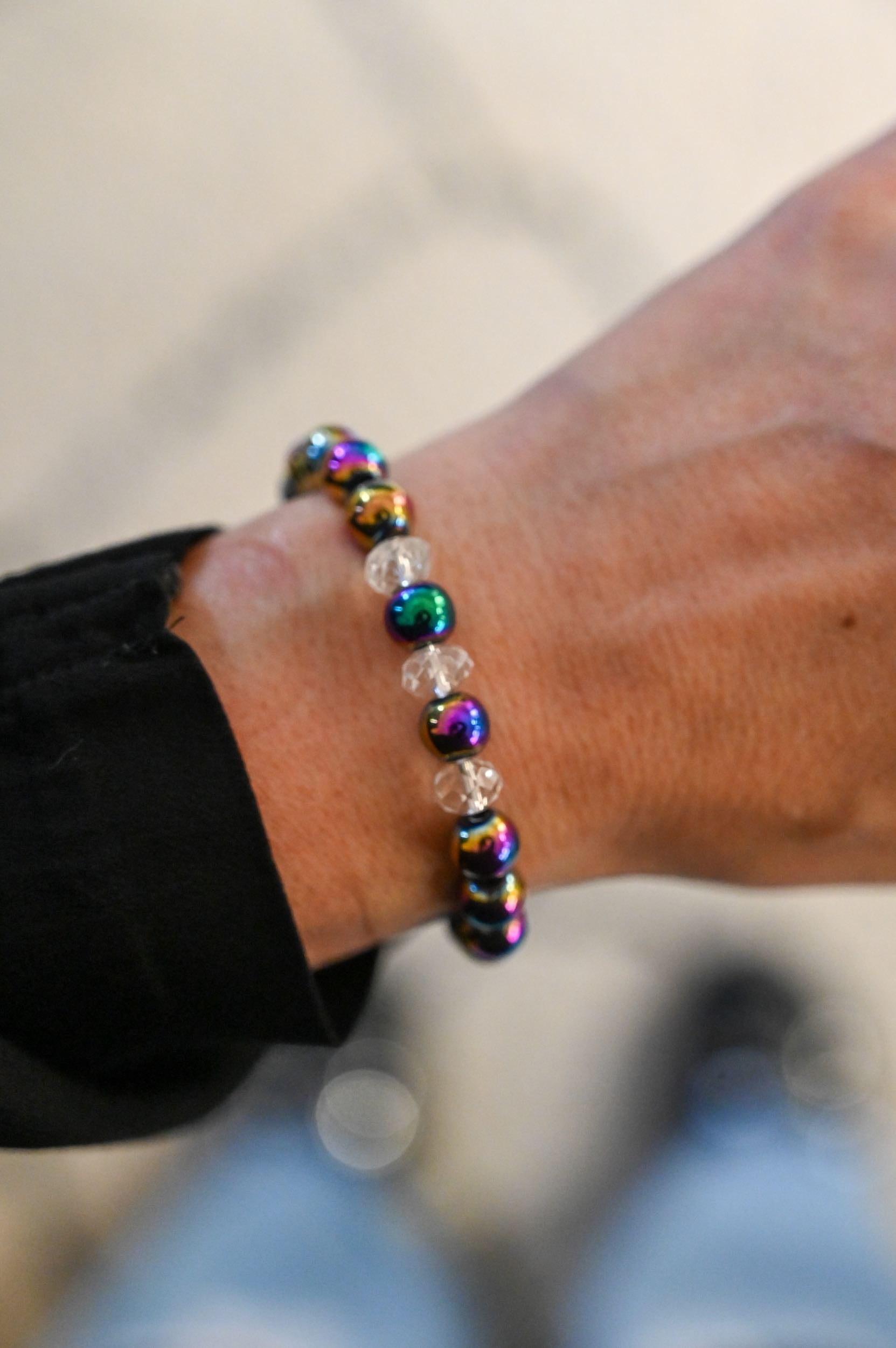 Manifesting My Dreams Rainbow Hematite Bracelet - Spiritual Healing Crystal Jewelry for Positive Energy & Good Luck - Perfect for Meditation, Yoga & Daily Wear