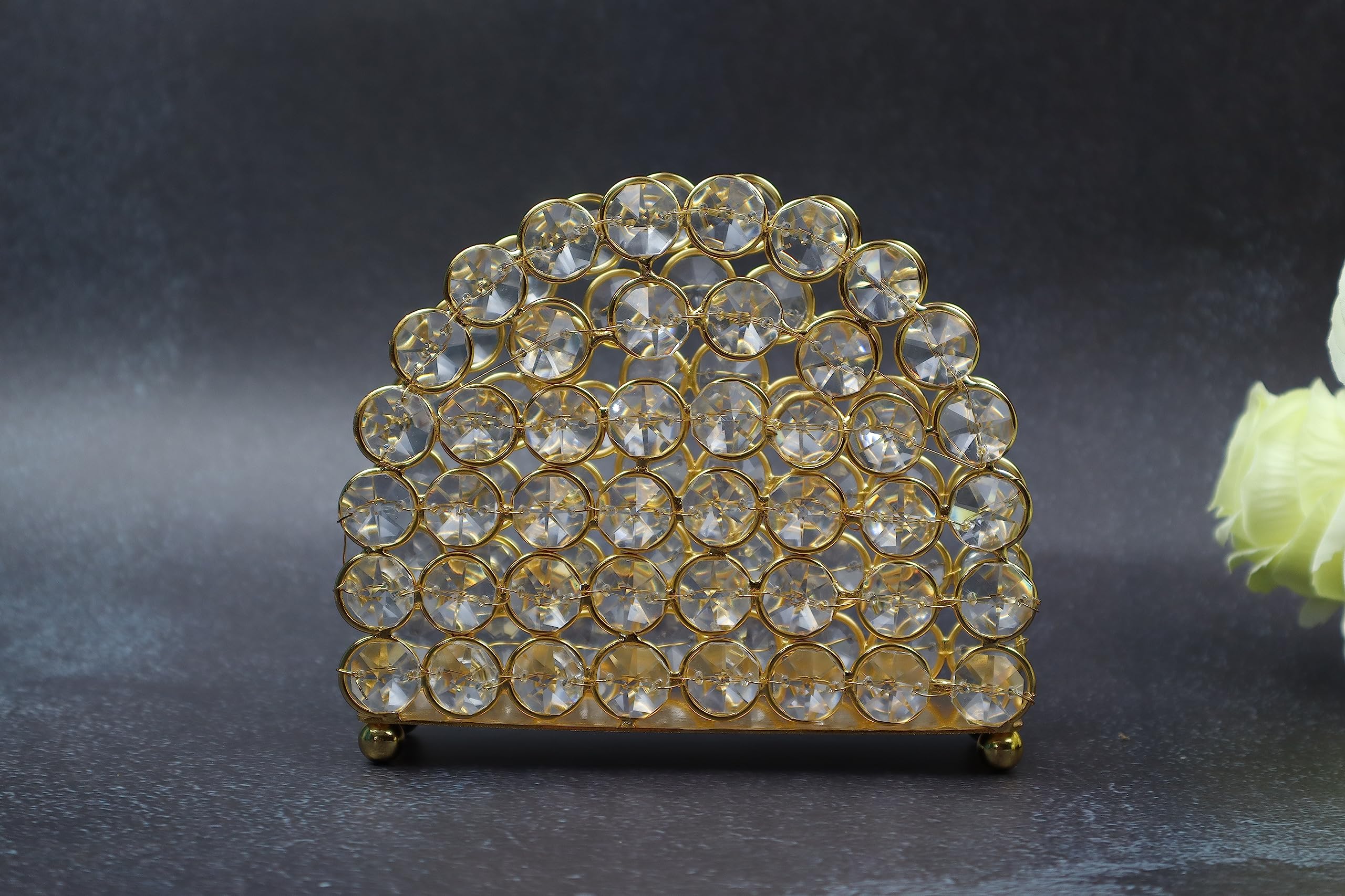 CentraLit Crystal Napkin Holder & Mail Organizer - Elegant Gold Standing Tissue Box for Dinner Table, Dresser, Office Decor - Perfect for Home, Restaurant & Wedding Decorations