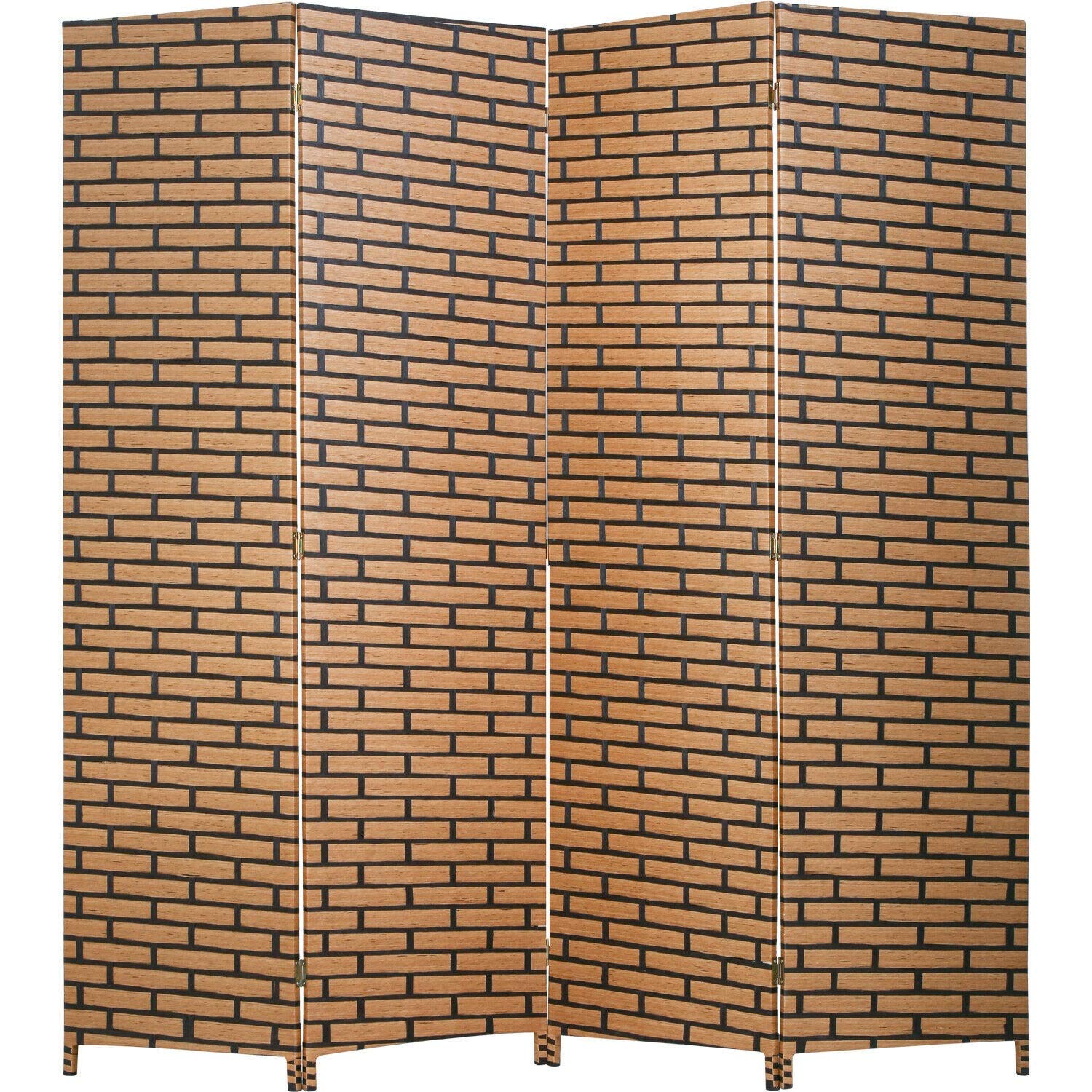 LCSA 4-Panel Folding Wooden Room Divider with Woven Mesh Design - 180cm Height, Brick Color - Perfect for Home Office, Living Room Partition, and Privacy Screen