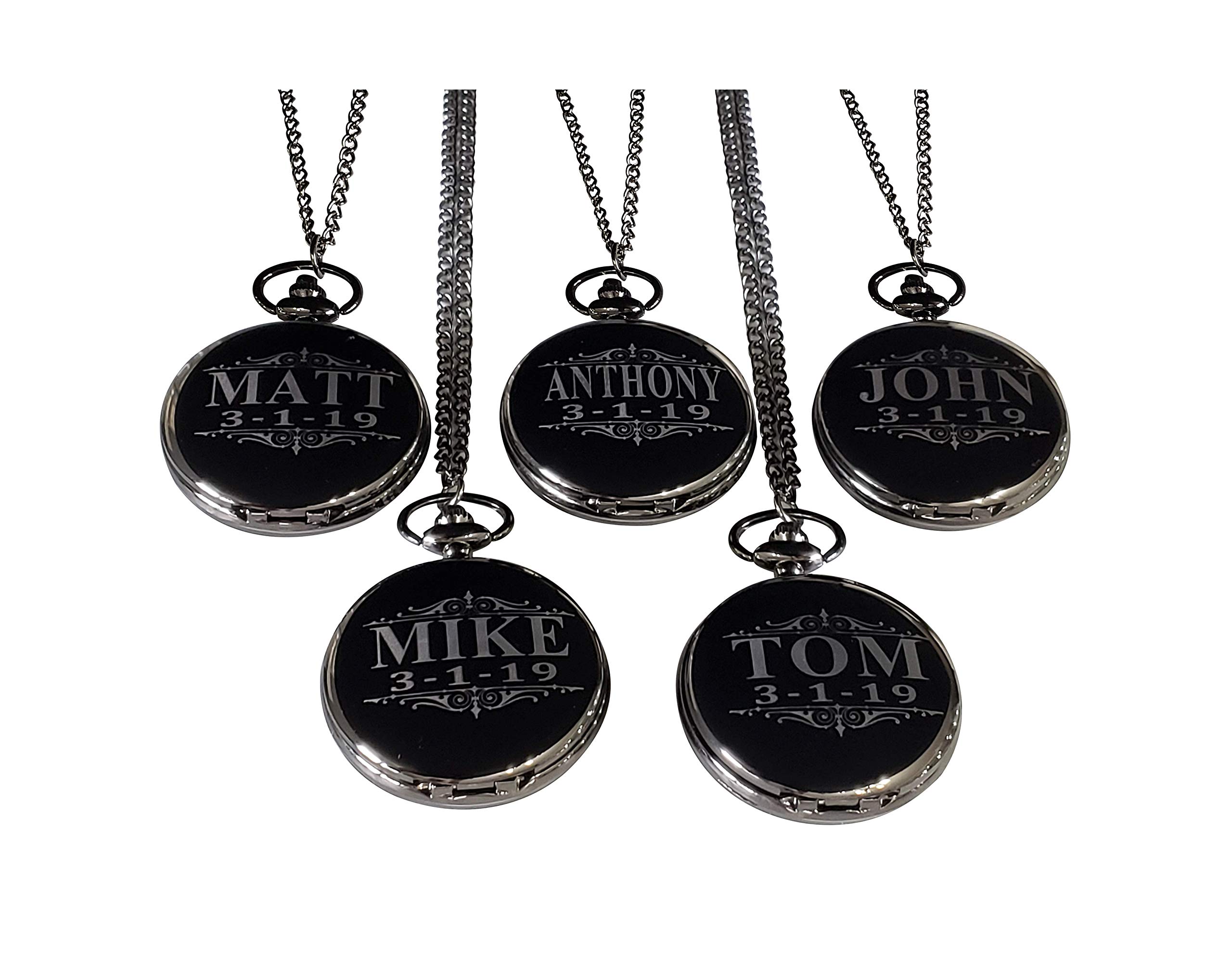 Personalized Engraved Pocket Watch Set for Groomsmen - 5 Unique Gifts with Chain, Gift Box & Free Engraving (4 Colors) - Perfect for Weddings, Anniversaries & Special Occasions