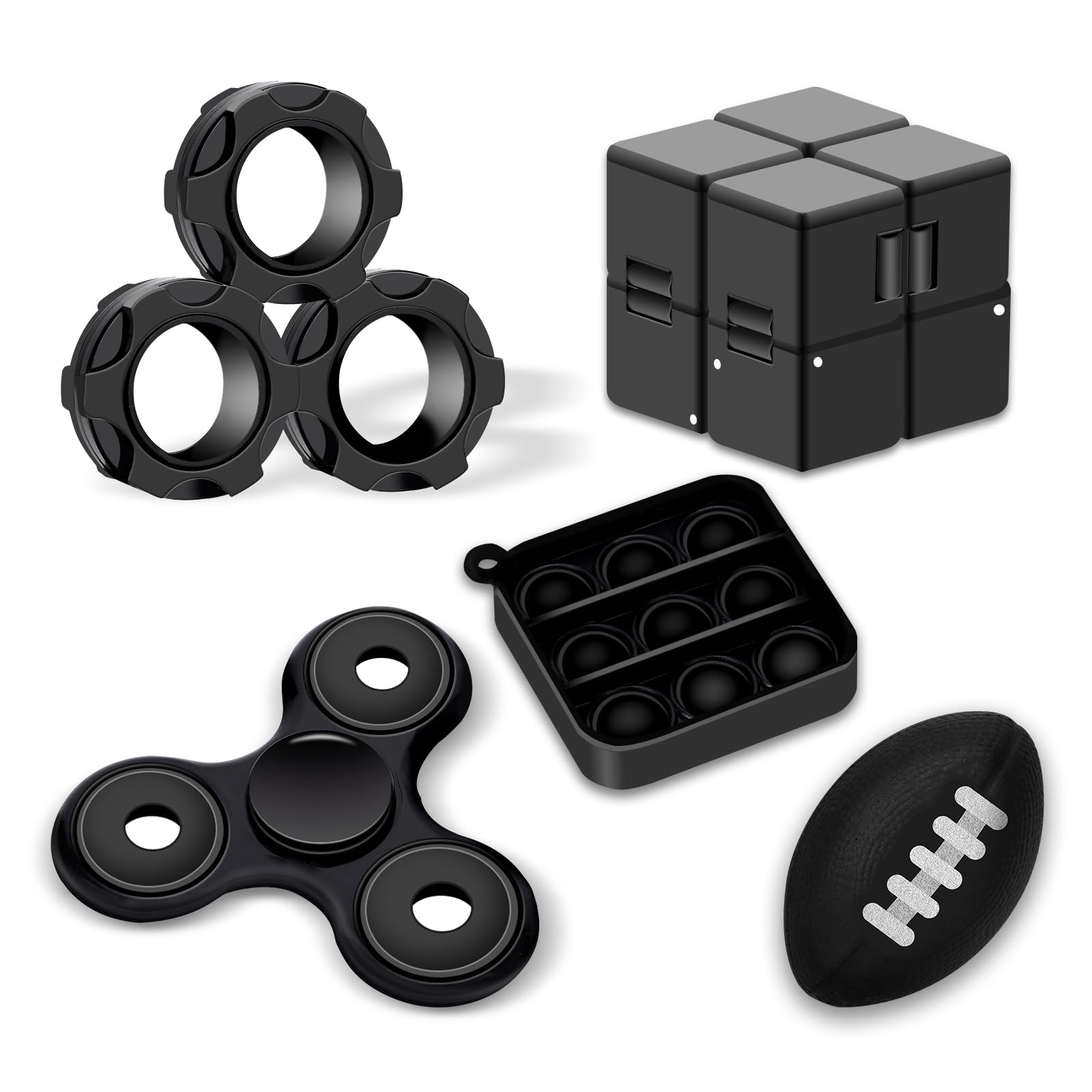 5Pcs Fidget Toys Set for Adults & Teens - ADHD Autism Stress Relief Toys with Magnetic Rings, Cube & Stress Ball - Office Desk Gadgets, Classroom Sensory Toys - Perfect Christmas Stocking Stuffers & Gifts for Men (Great for Anxiety Relief, Focus Improvement & Stress Management)