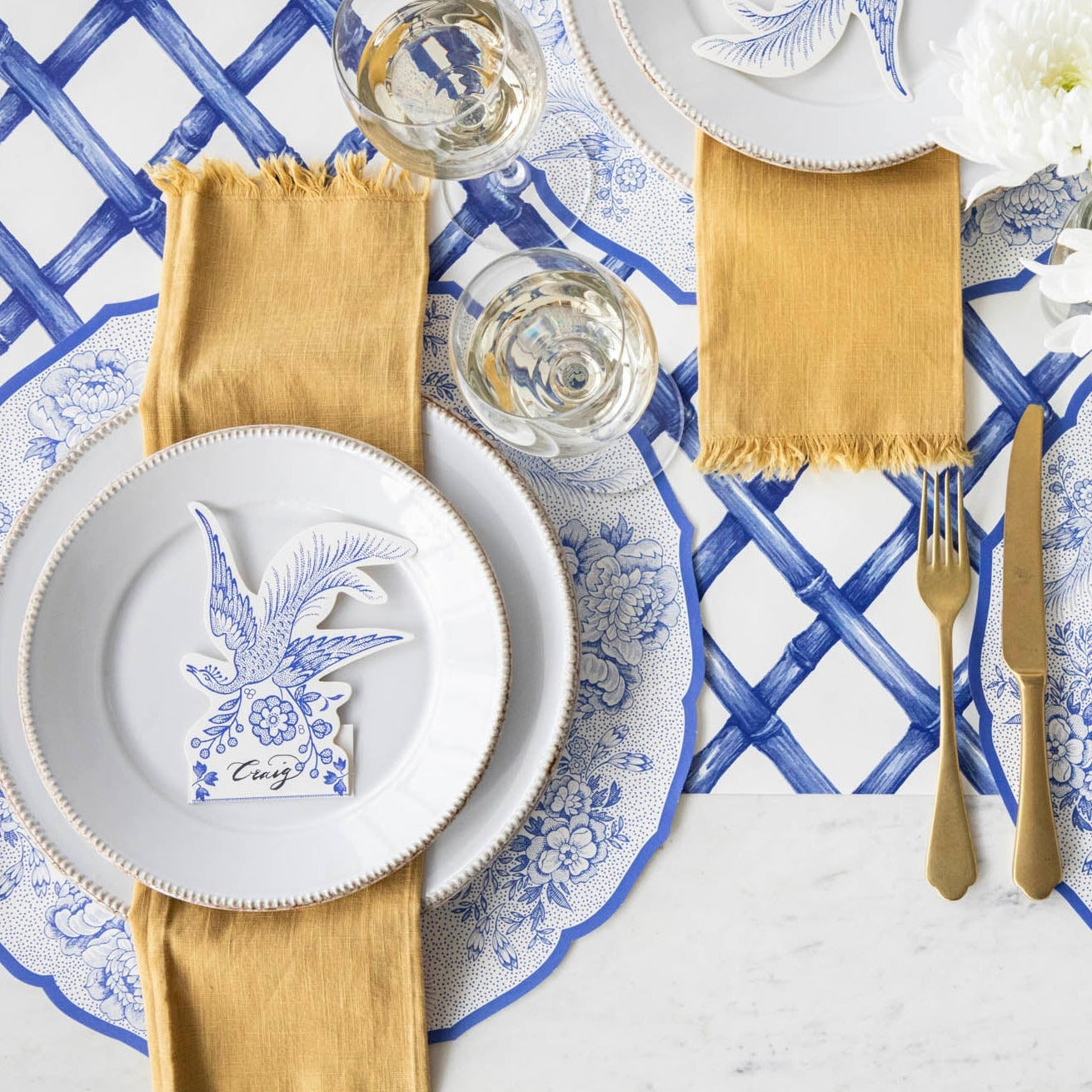 Blue Asiatic Pheasants Die-Cut Placemats - Elegant Table Decor for Dining, Parties & Home Decor | Set of 4 Waterproof Placemats for Everyday Use & Special Occasions