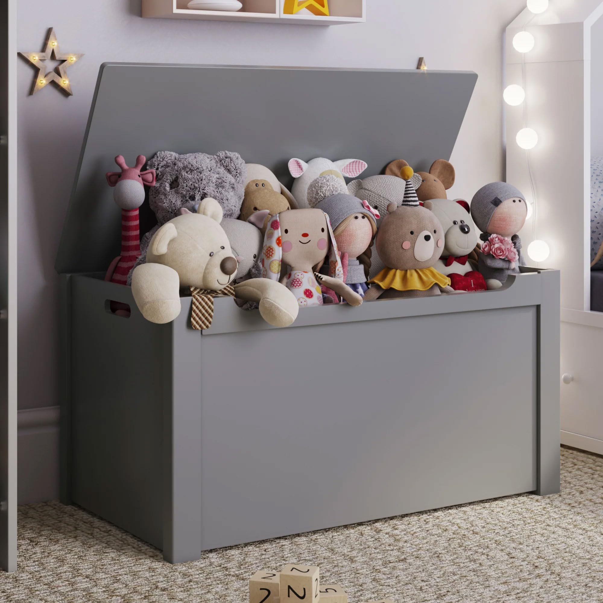 **Wooden Toy Storage Box - Large Gray Organizer Bin for Kids Toys, Living Room, Playroom & Bedroom - Perfect for Home Organization & Child's Play Area**