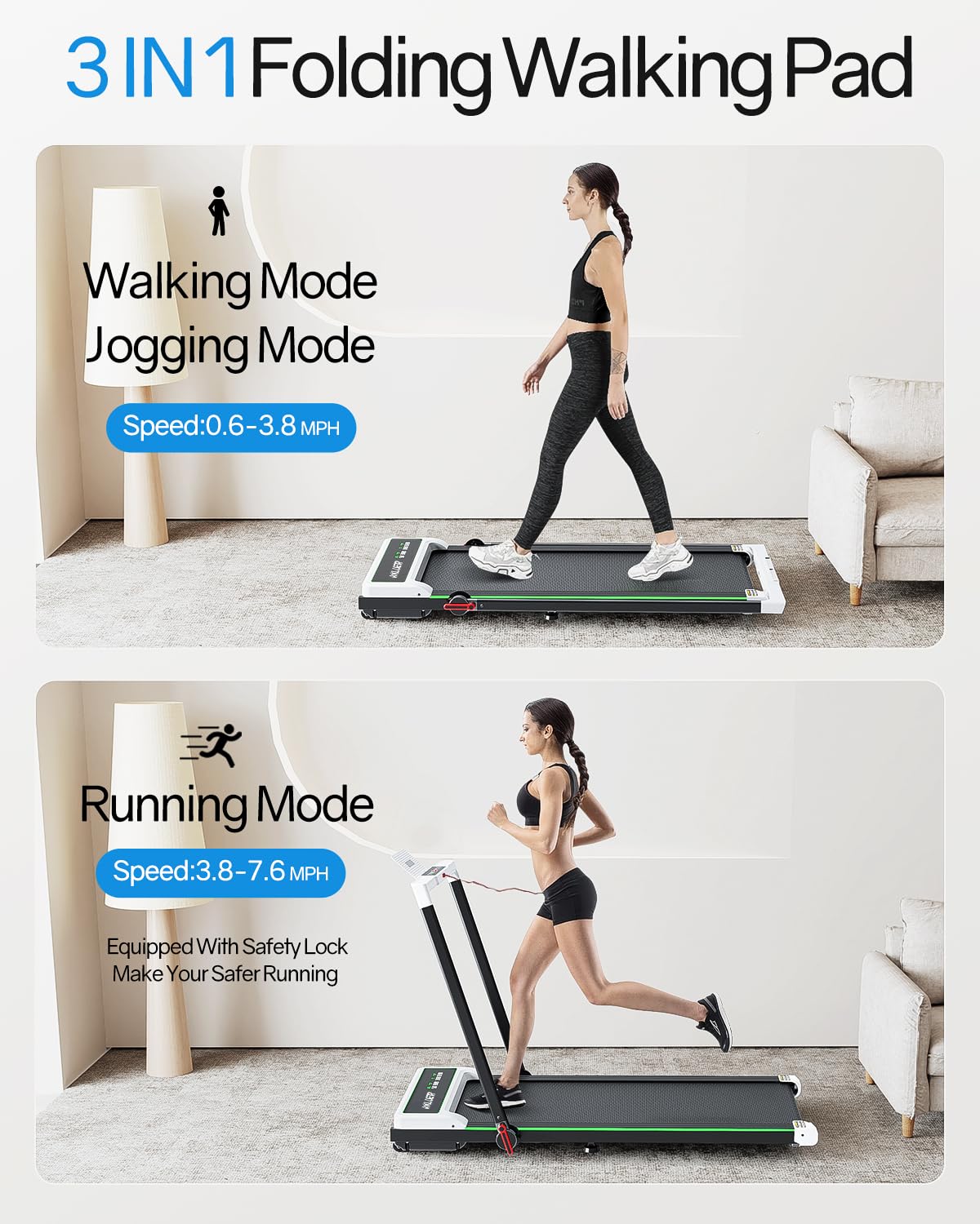 AKLUER Under Desk Treadmill - Portable Walking Pad with Remote Control & LED Display, No Installation Needed for Home Office, Jogging, Running & Walking - Compact Fitness Equipment for Small Spaces & Work from Home