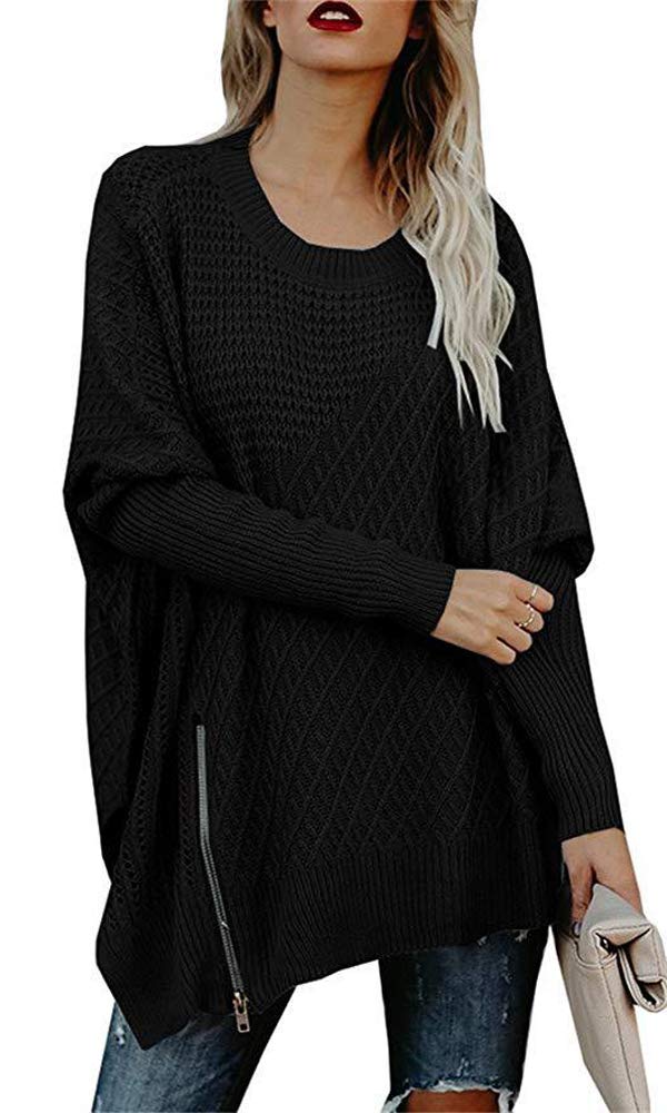 L'ASHER Women's Sexy Off Shoulder Sweater Dress - Side Split Zipper Waffle Knit Casual Loose Pullover Tops for Date Night & Fall Outfits