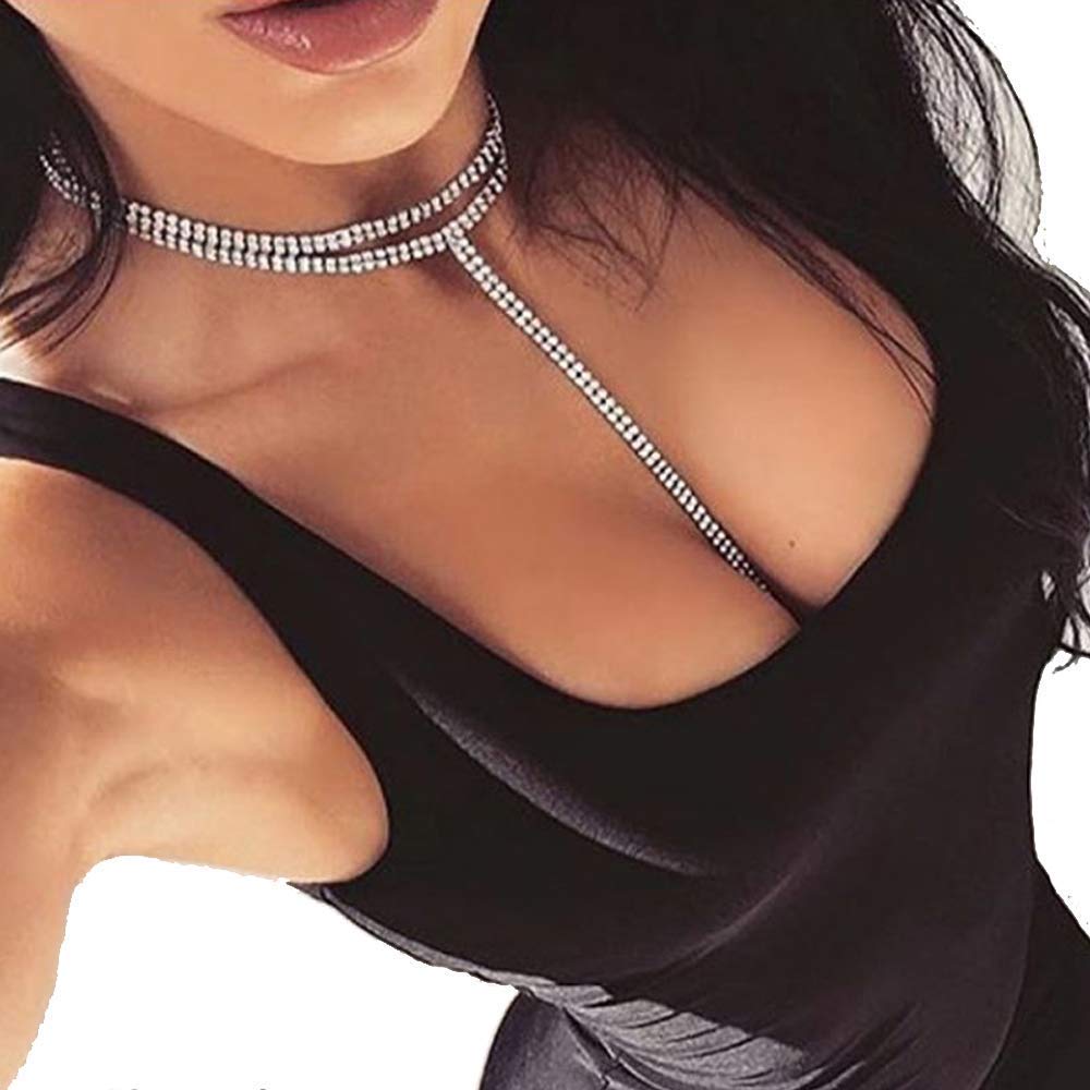 Sexy Rhinestone Body Chain for Women - Multi-Layered Long Choker Necklace with Crystals, Elegant Party Jewelry for Club, Festival, Bachelorette & Special Occasions