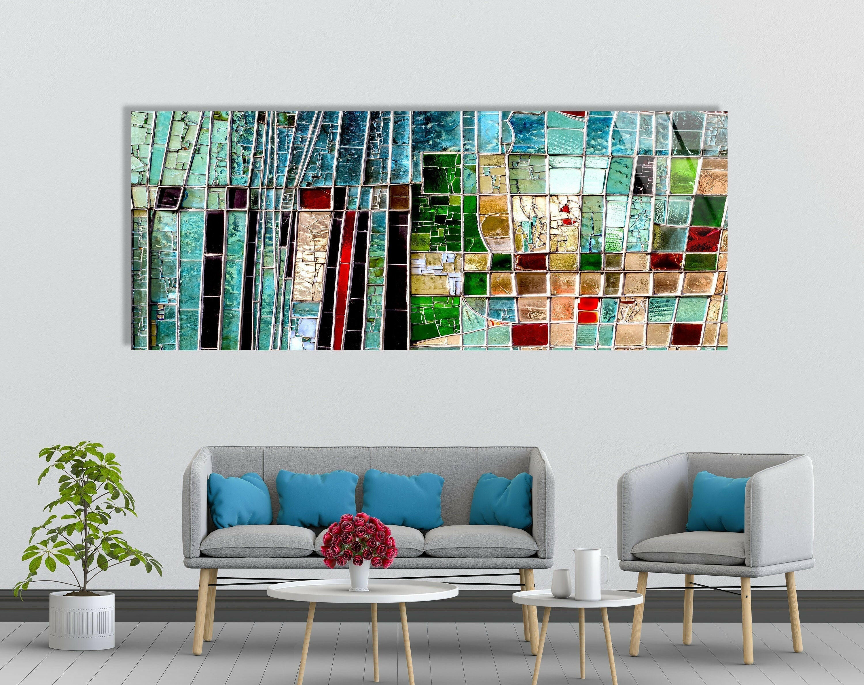 Vibrant Mosaic Stained Glass Wall Art - Handmade Abstract Glass Panel for Home Decor, Living Room, Bedroom & Office - Perfect Gift for Housewarming & Interior Design