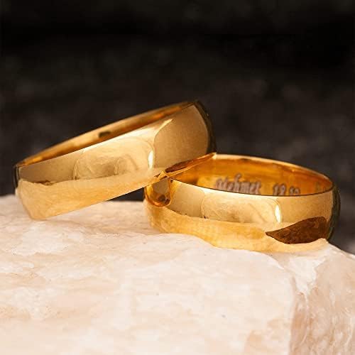 6mm 14K Gold Plated Wedding Ring Set for Couples - Matching His & Hers Wedding Bands, Personalized Engraved Silver Rings - Perfect for Anniversaries, Engagements & Romantic Gifts