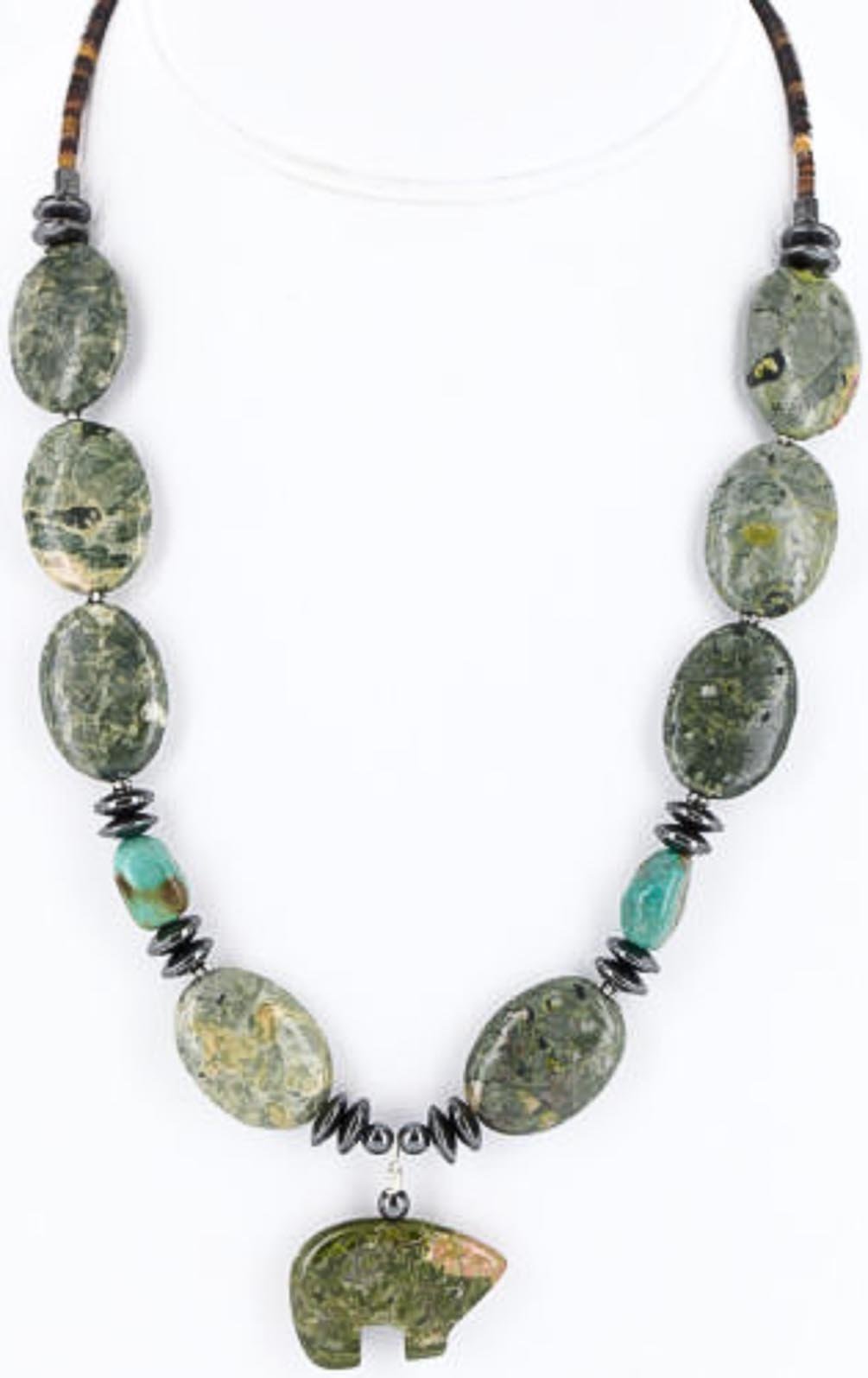 Authentic Navajo .925 Sterling Silver Turquoise & Jasper Native American Necklace - Handcrafted Jewelry for Women, Boho Style, Gift for Her, Perfect for Festivals & Special Occasions