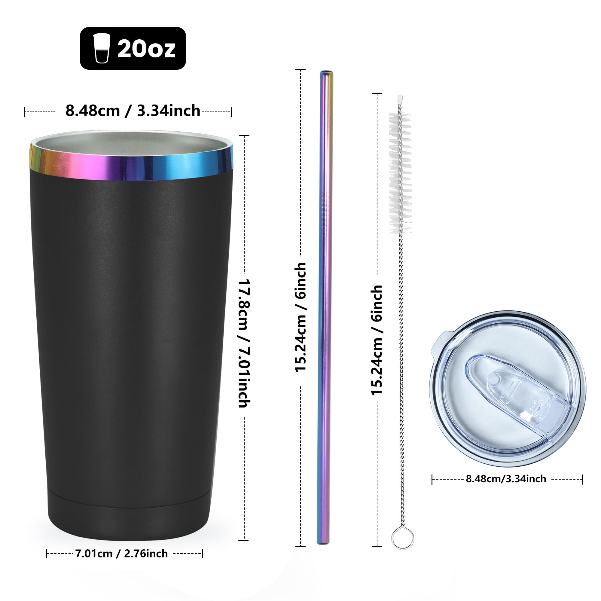 20oz Stainless Steel Vacuum Insulated Tumbler with Lid & Straw - Double Wall Insulated Coffee Cup for Hot & Cold Drinks - Leakproof Travel Mug for Office, Gym, Camping & Outdoor Activities