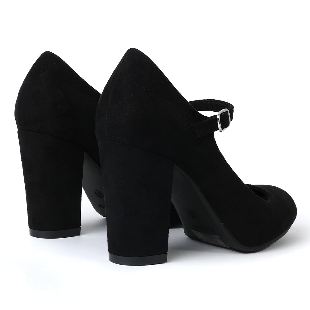 J.Adams Women's Round Toe Chunky High Heel Mary Jane Pumps - Comfortable Skippy Heels for Work, Party & Special Occasions