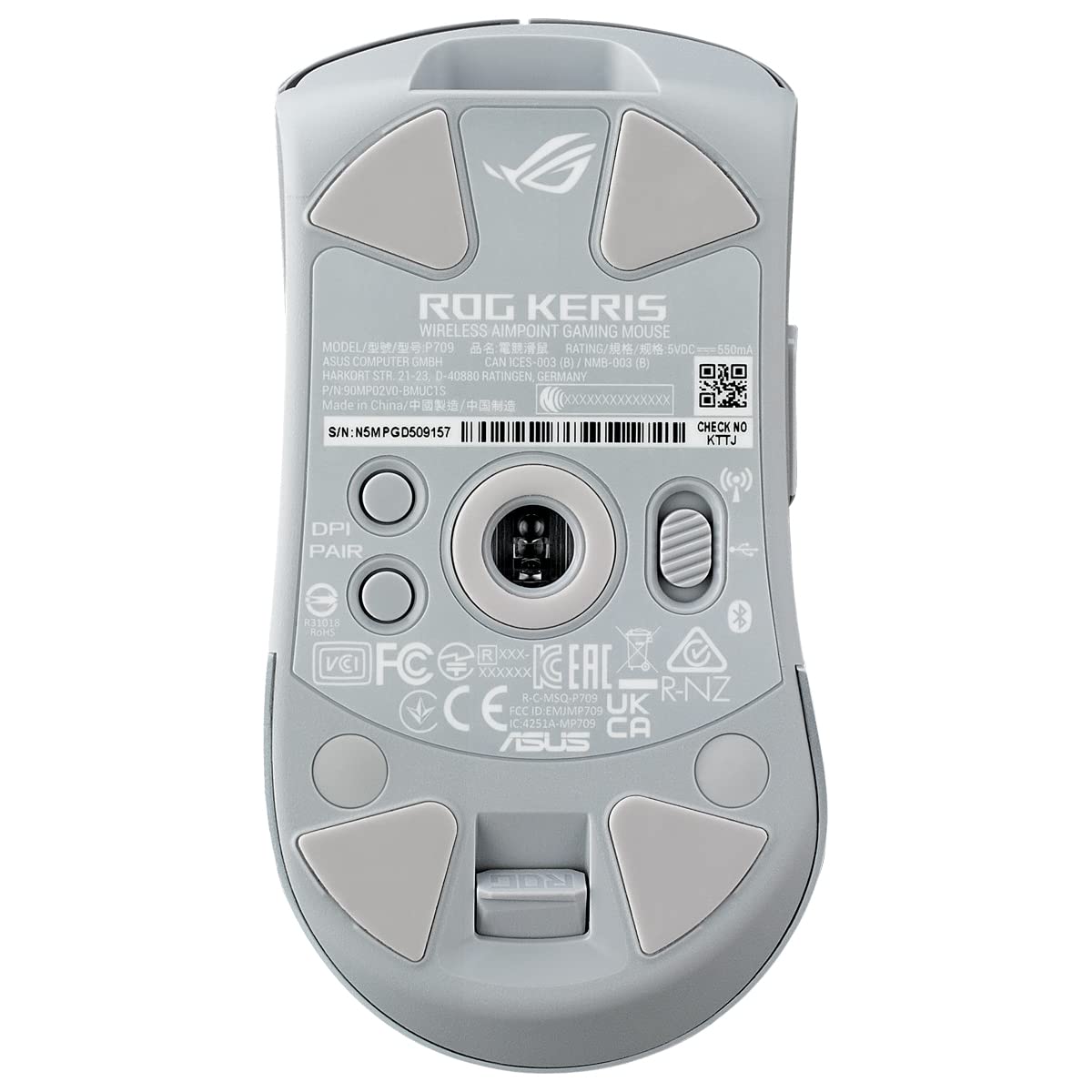 ASUS ROG Keris Wireless AimPoint White RGB Gaming Mouse - 36,000 DPI Optical Sensor, ROG Micro Switches, 2.4GHz RF & Bluetooth, 5 Programmable Buttons - Perfect for FPS, MOBA & Esports Gaming