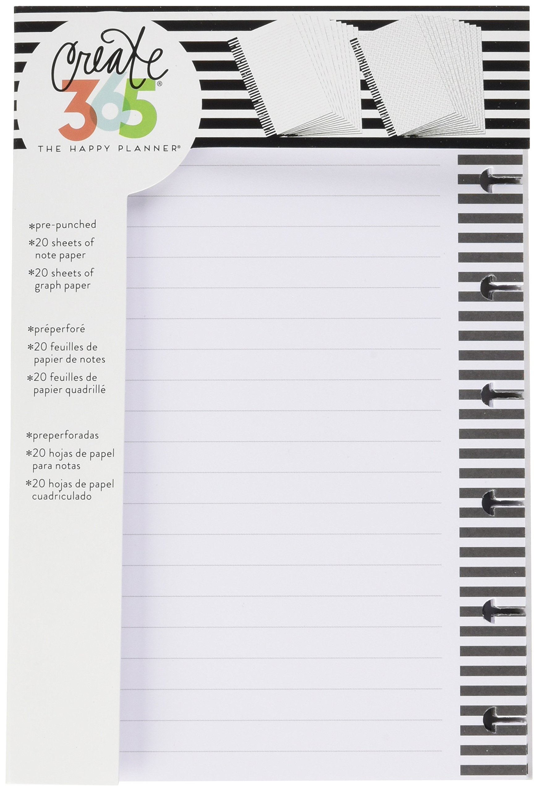 me & my BIG ideas Happy Planner Note Filler Paper - 40 Sheets Pre-Punched Scrapbooking Paper (20 Graph/20 Note) - Mini Size for Planners, Journals, DIY Projects - Perfect for List Making, Doodling & Creative Planning