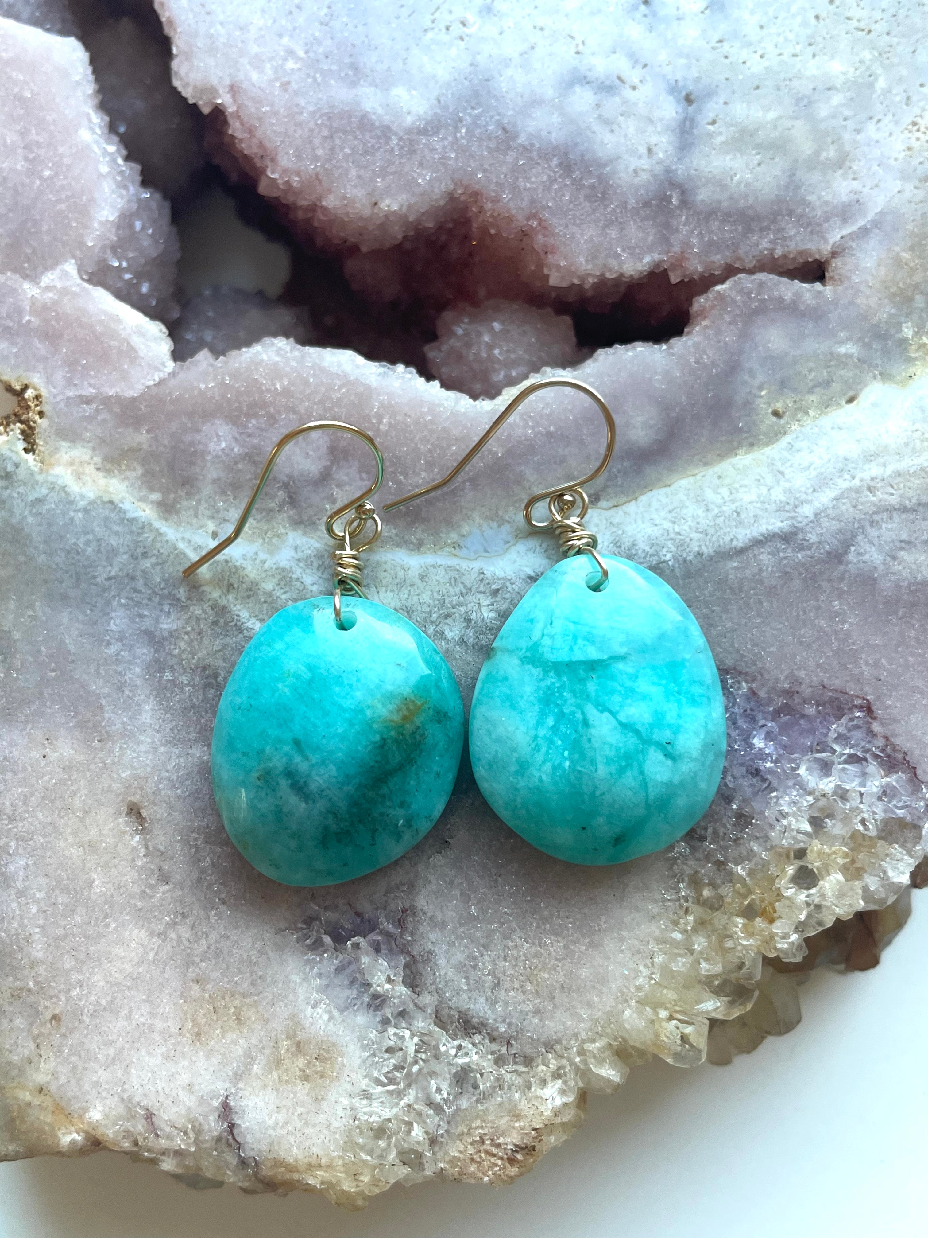 Amazonite Dangle Earrings in Gold Fill - Elegant Boho Jewelry for Women, Perfect for Parties, Weddings & Everyday Wear