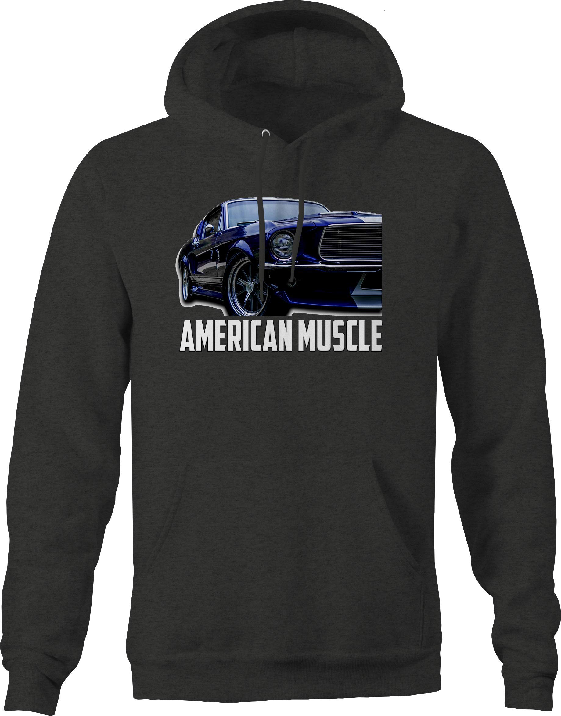 Premium American Muscle Car Hoodie for Men - Blue & White Stripes, Dark Gray | Stylish & Comfortable for Casual Wear, Car Shows & Outdoor Activities