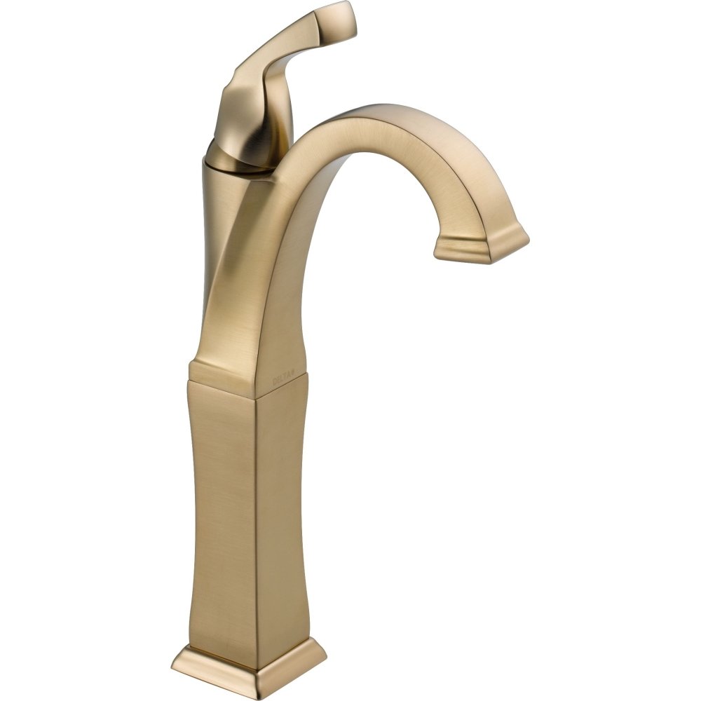 Delta Faucet Dryden Vessel Sink Faucet in Champagne Bronze - 8 Inch Tall Single Hole Bathroom Faucet for Vessel Sinks, Waterfall Spout Design, Matte Gold Finish - Perfect for Modern Bathroom Vanities and Powder Rooms